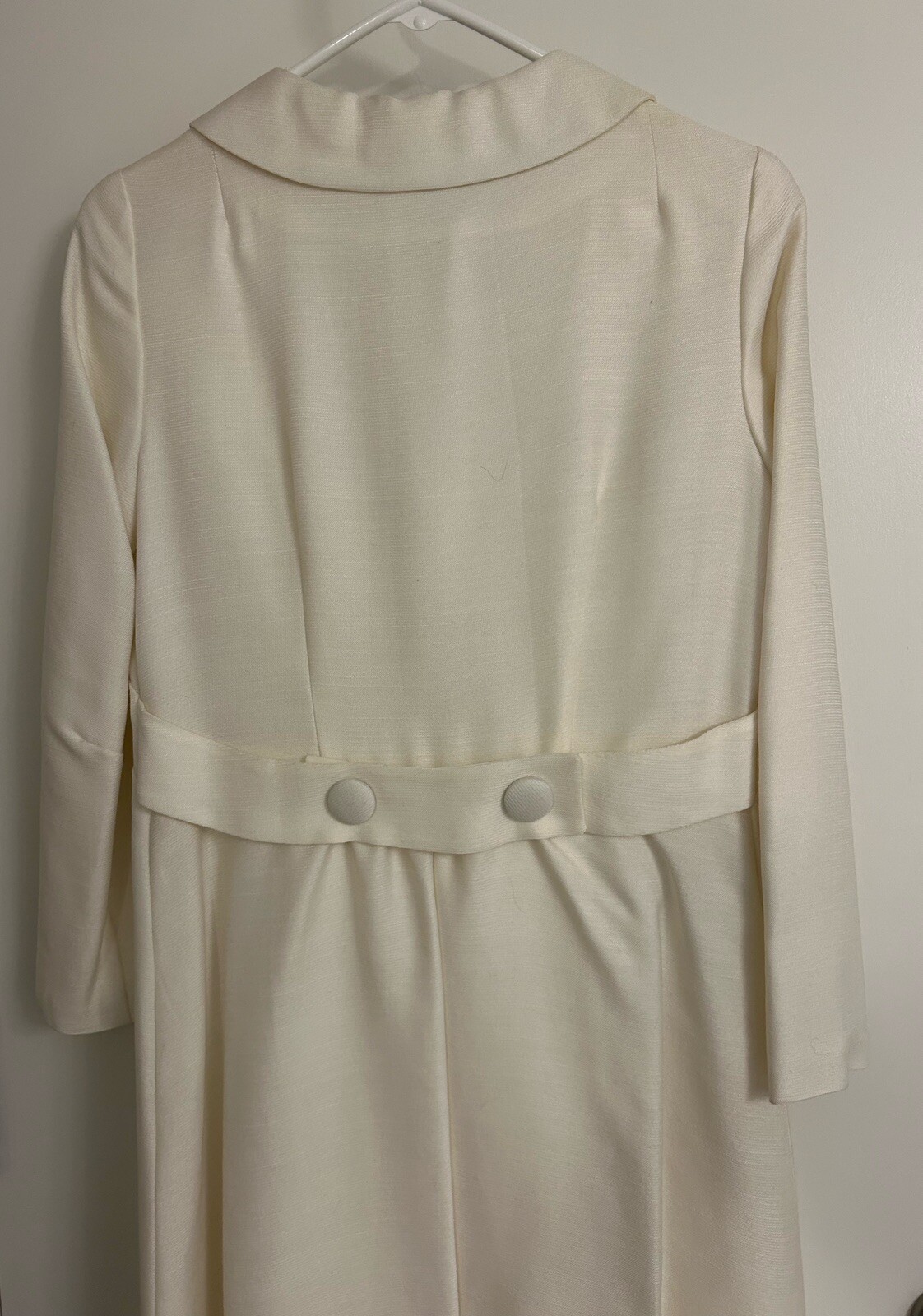 VINTAGE 60’s Union Made Three Button Empire Waist Ivory MAXI COAT Sz 11 Jackie O
