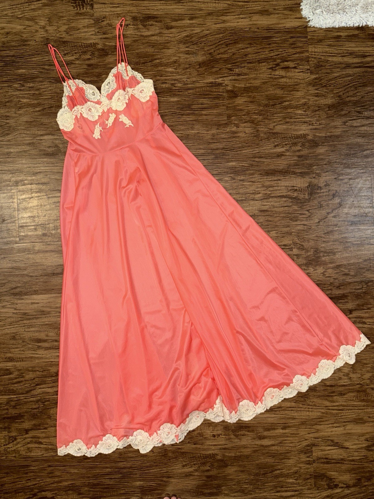 Vintage 1960s 1970s Maxi Floral Lace Duster Slip Dress, Full Sweep Vanity Fair