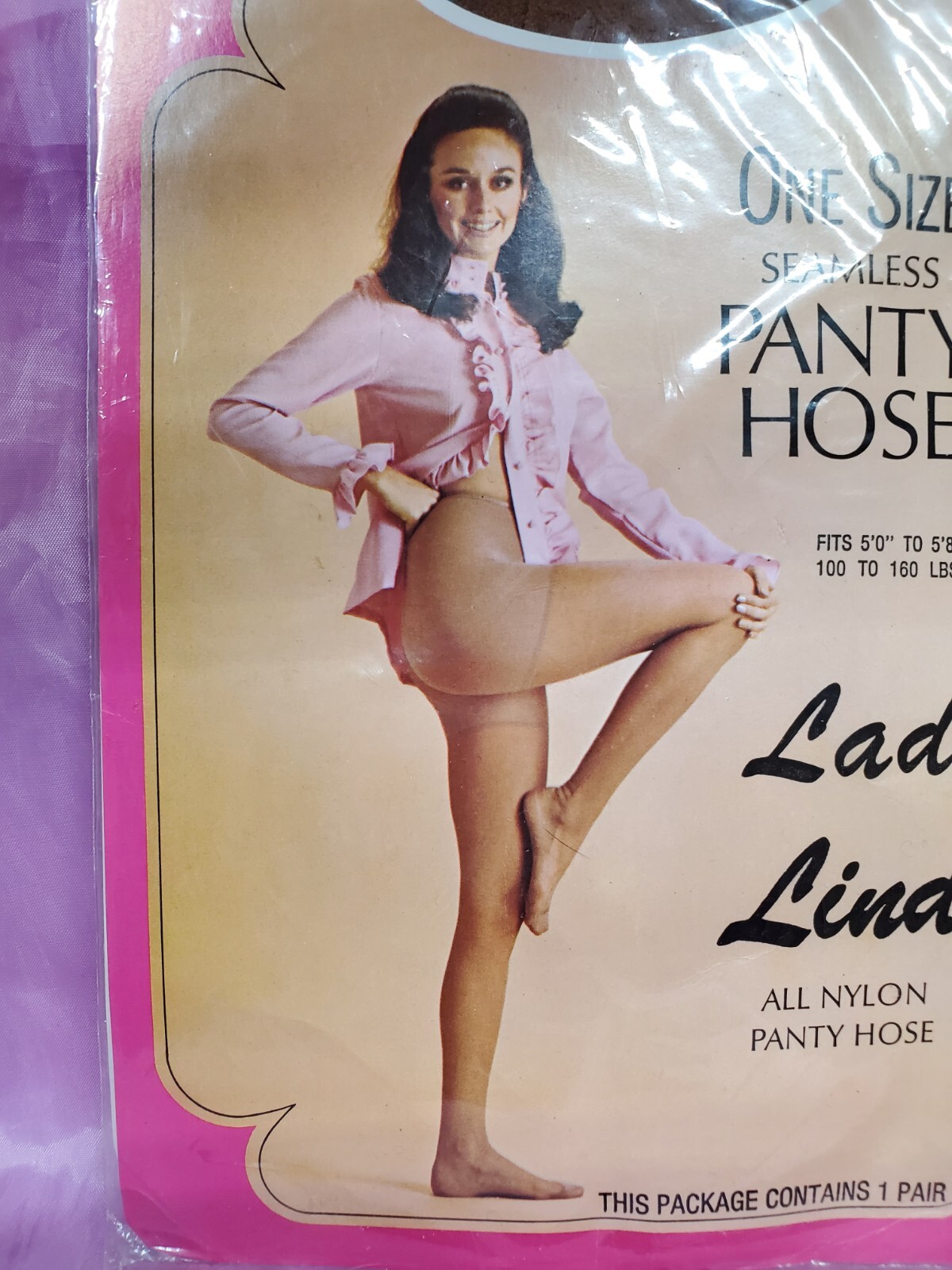 Vintage Lady Linda Nylon Seamless Panty Hose One Size 100-160 Lbs 1960s