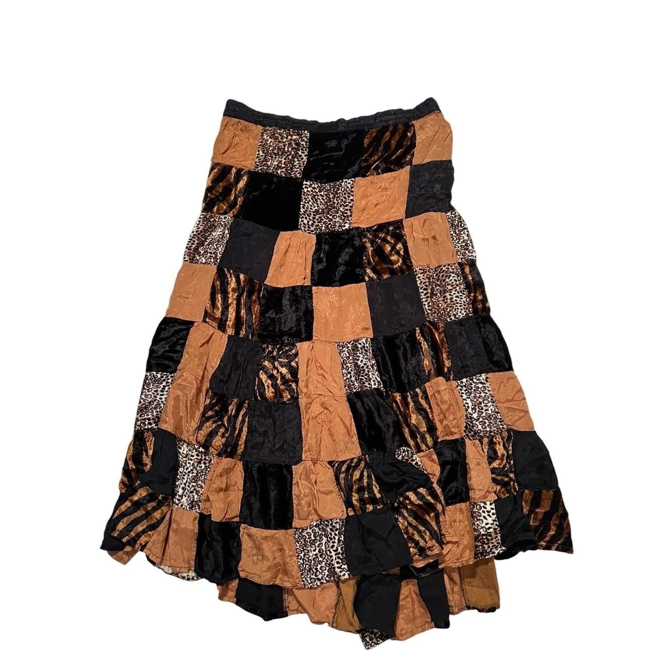 Vintage Lew Magram Women’s Sz Medium Maxi Skirt Black Tan Animal Print Checkered