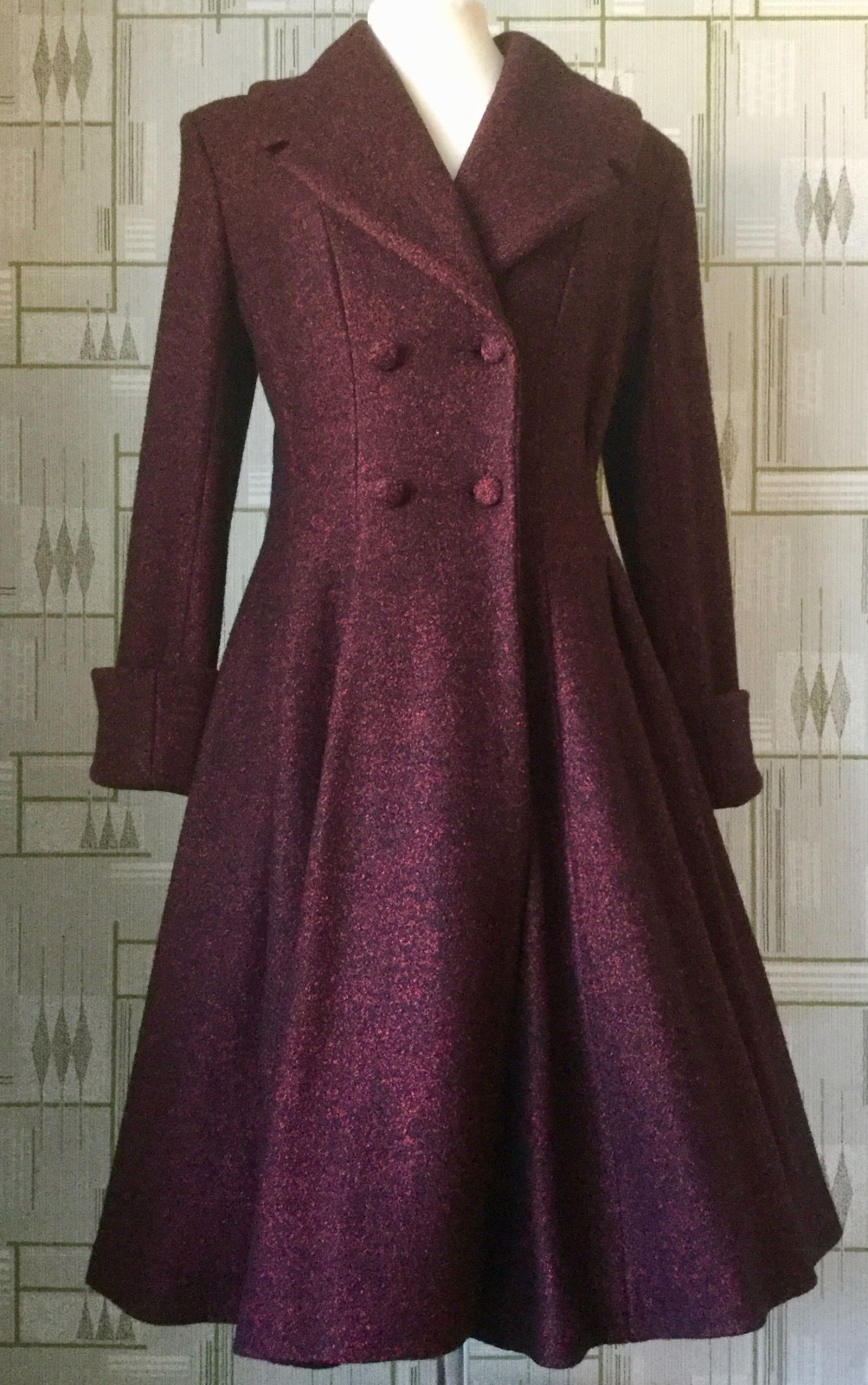 Women Custom 1940s/50s Vintage Swing Style Winter Coat Red Fleck