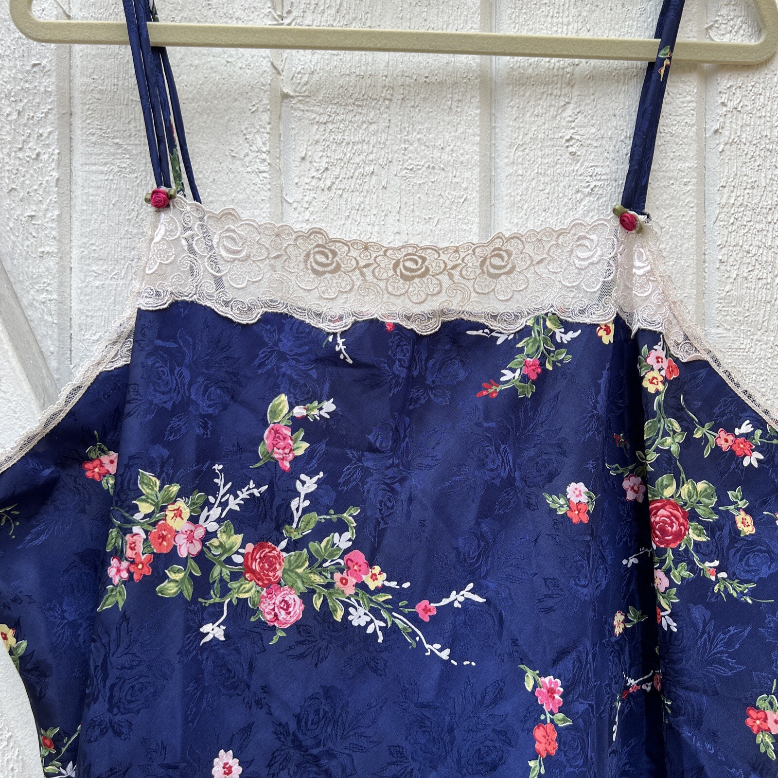Vintage 2X Inner Most Women Blue Floral Nightgown Slip Dress USA F6