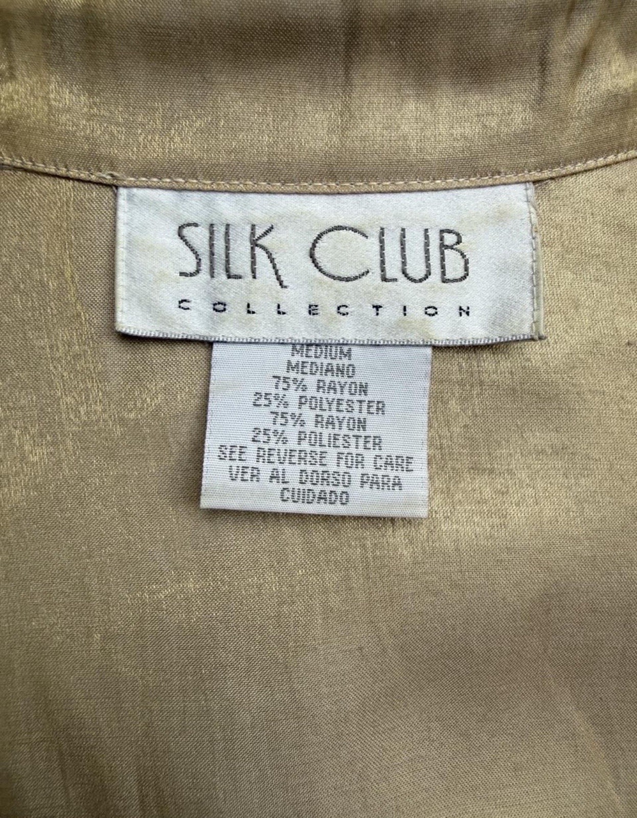 Vintage Gold Iredescent Button Up Long Sleeve Blouse Point Collar S Medium 80’s