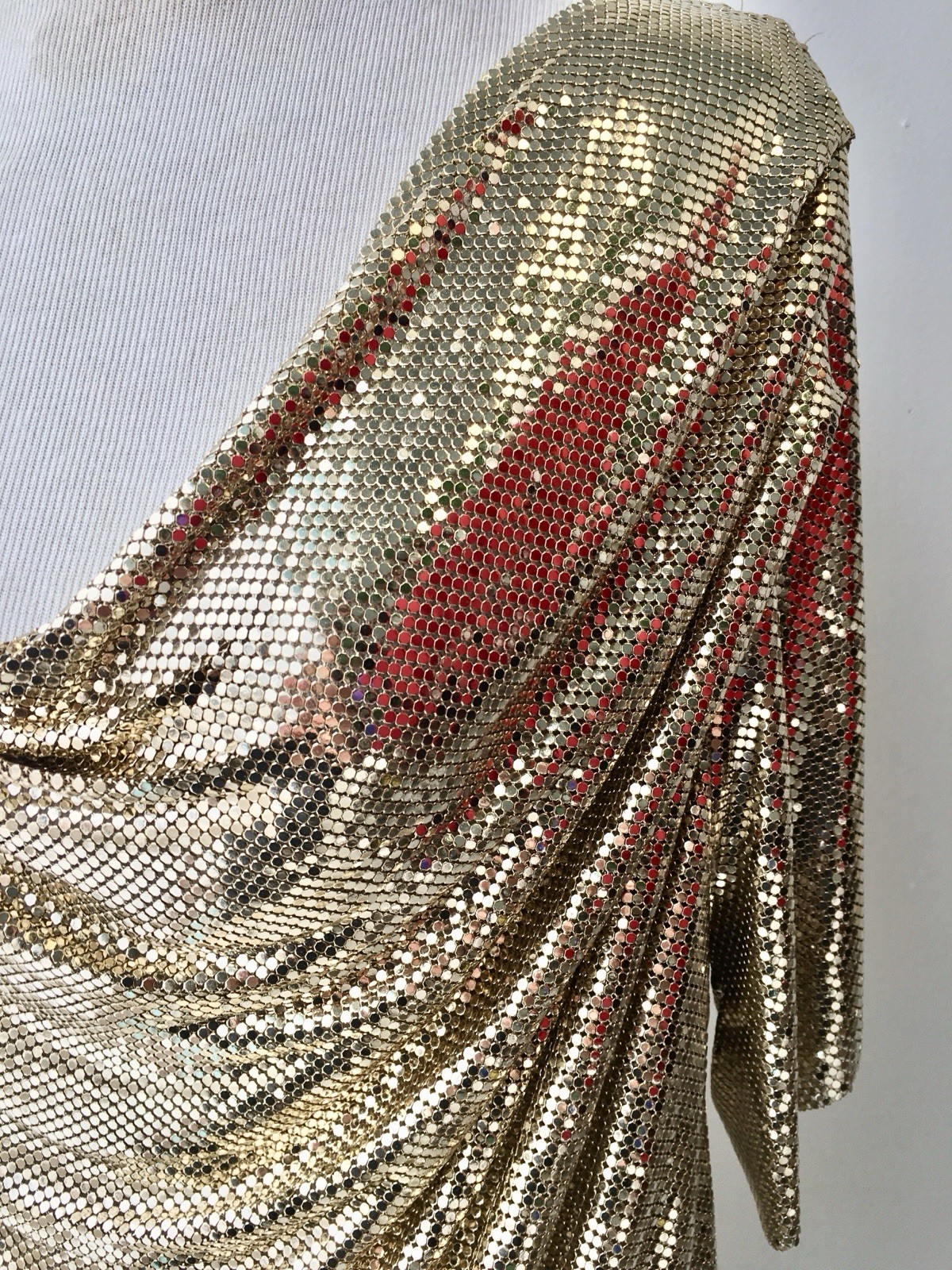 Vtg Whiting Davis Liquid Gold Metal Mesh Chain Mail Draped Front Top 70s Disco M