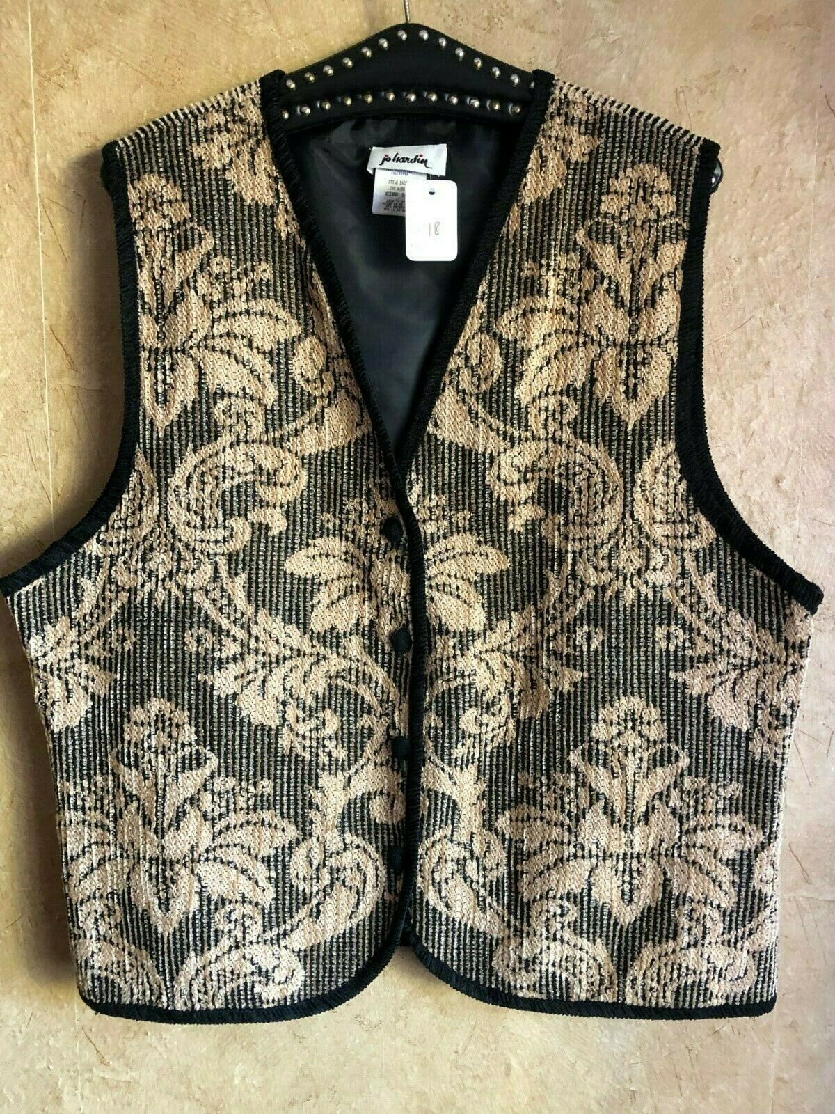 NWT VINTAGE JO HARDIN Women’s VEST Sz 18 or XL, BLACK BEIGE, TEXTURED, 4 BUTTONS