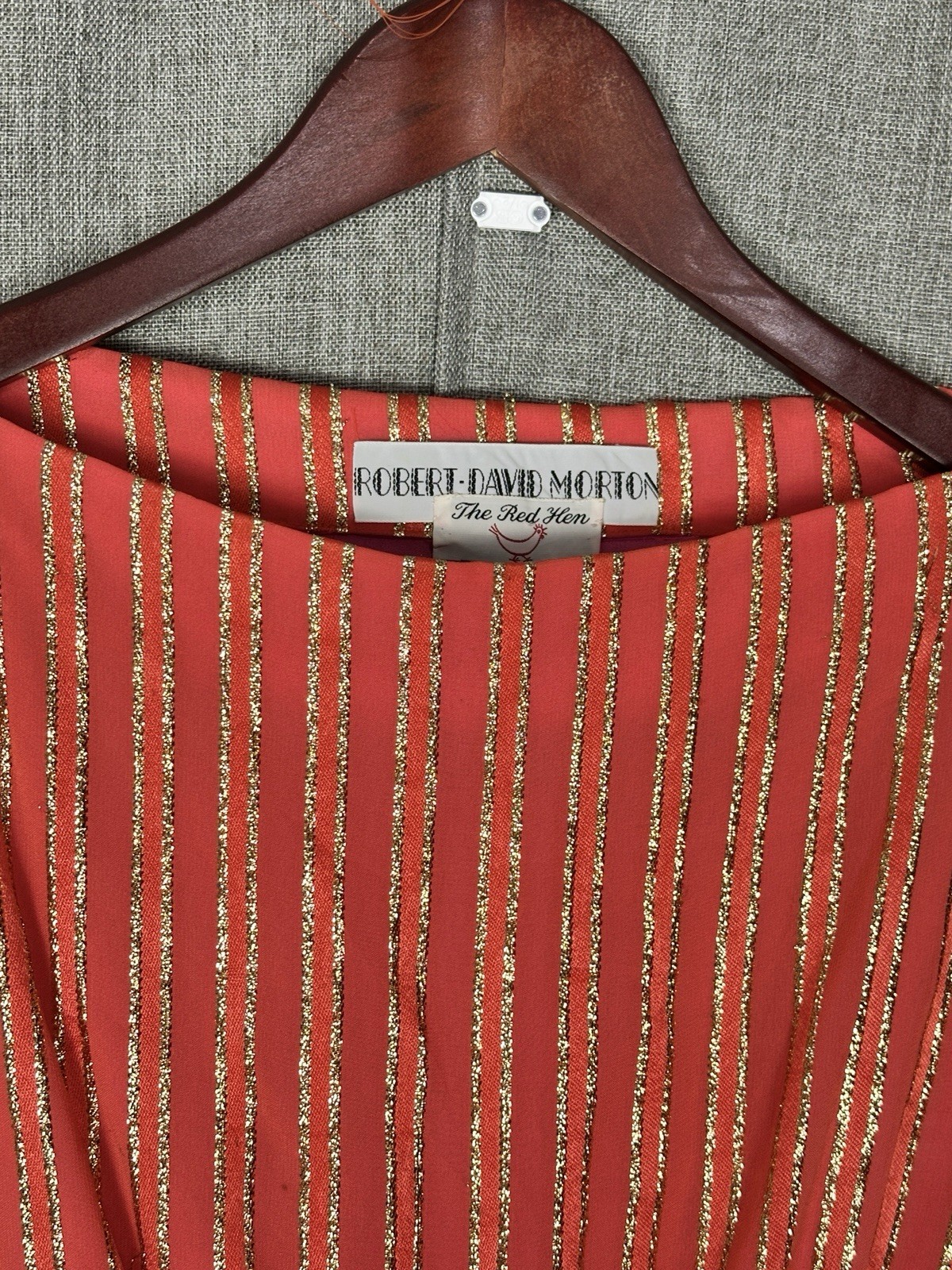Vintage Robert-David Morton Orange Gold Metallic Stripe Cocktail Dress 70s Small