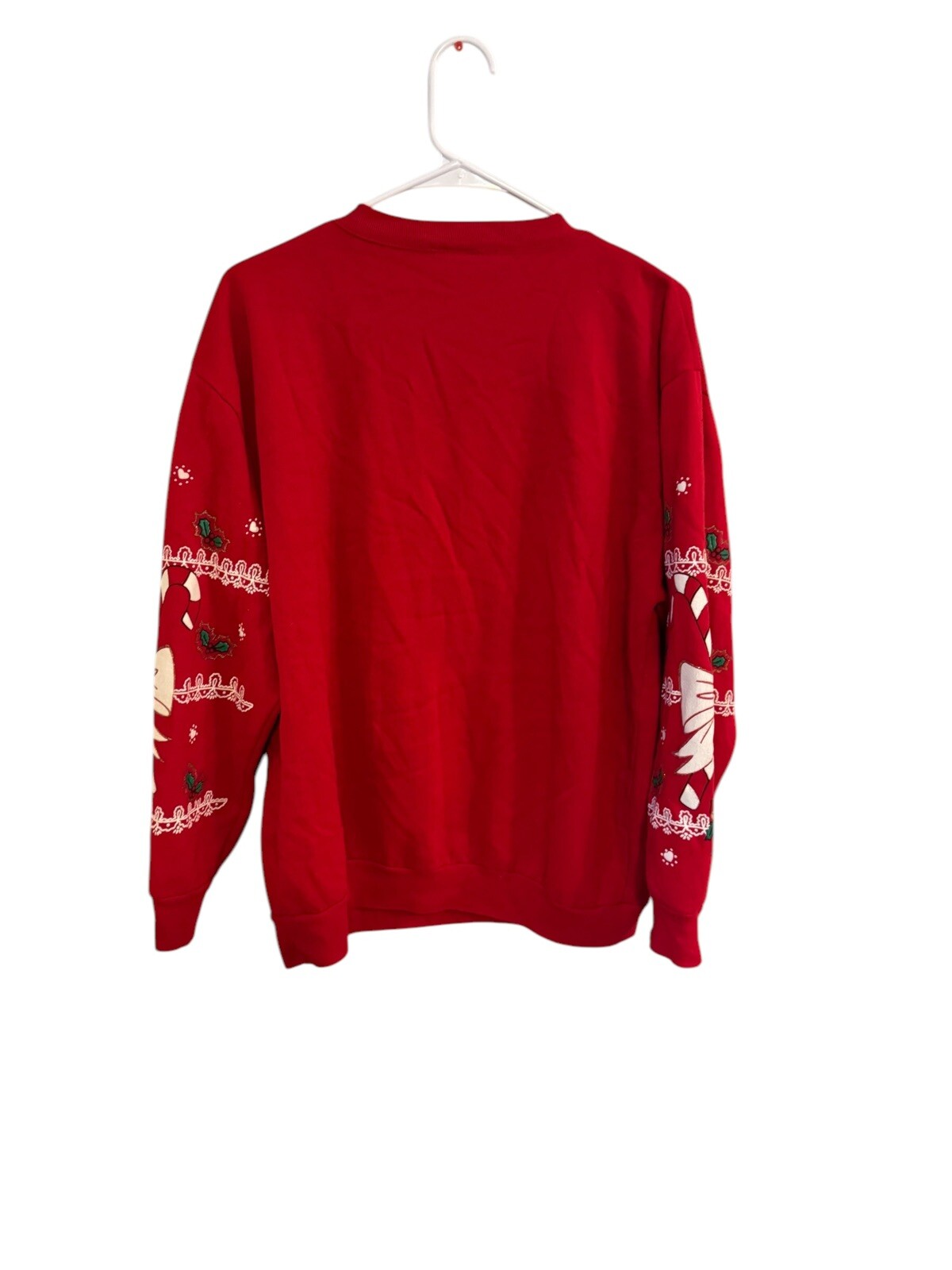 1990s Retro Red Christmas Holiday Bow Candy cane Tree Size Lg Ugly Sweaters VTG