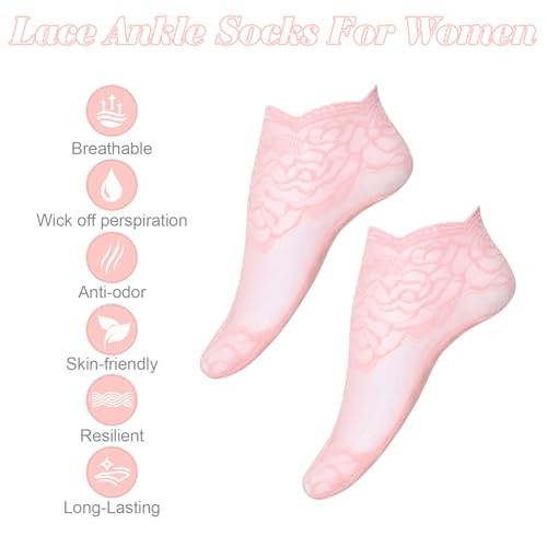 5 Pairs Soft Sheer Lace Ankle Socks Lightweight Mesh Ruffle Socks Breathable
