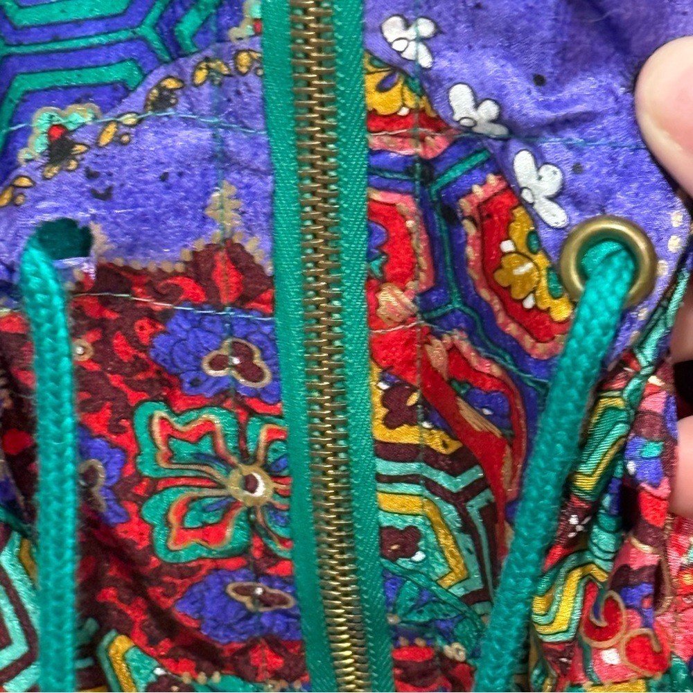 Lavon Petites PM Vintage Windbreaker Jacket Festival Retro Patchwork Print Event