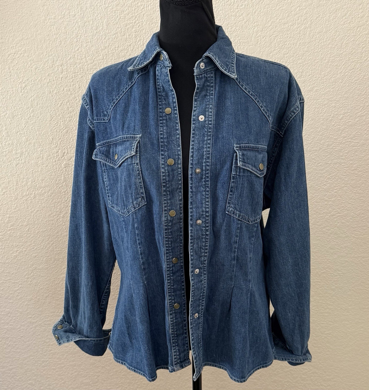 NWVTG 80s Banana Republic Denim Western Snap Shirt Pleated Waist Sz 10 (6-8)