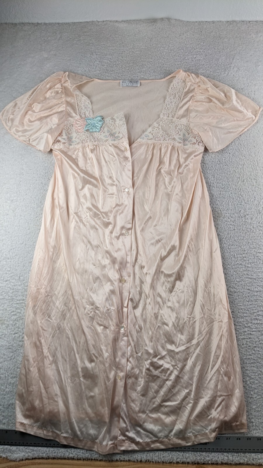 Vintage Val Mode Lingerie Nightgown Rose Pink Lace Embroider