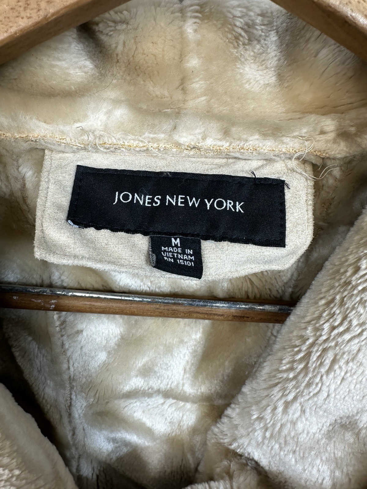 Vintage Jones New York Womens Size M Tan Brown Faux Fur Suede Coat Jacket