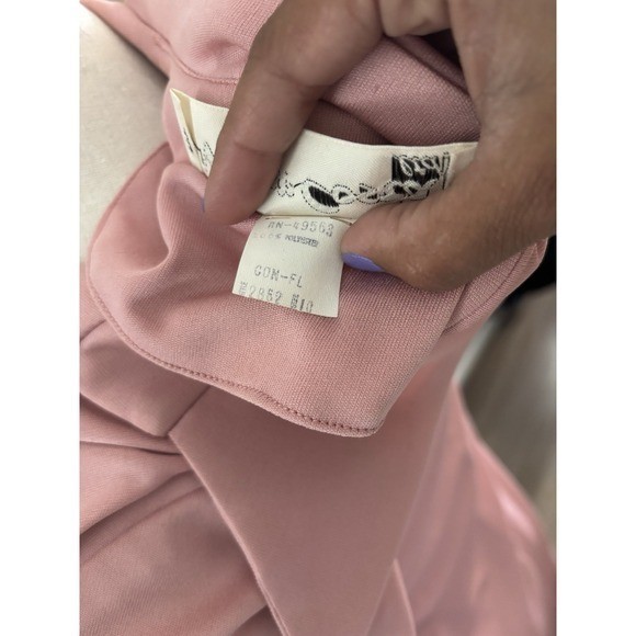 Vintage Pink Button Front Maxi Duster Robe Dress Pleated Ruffle Trim Long Sleeve