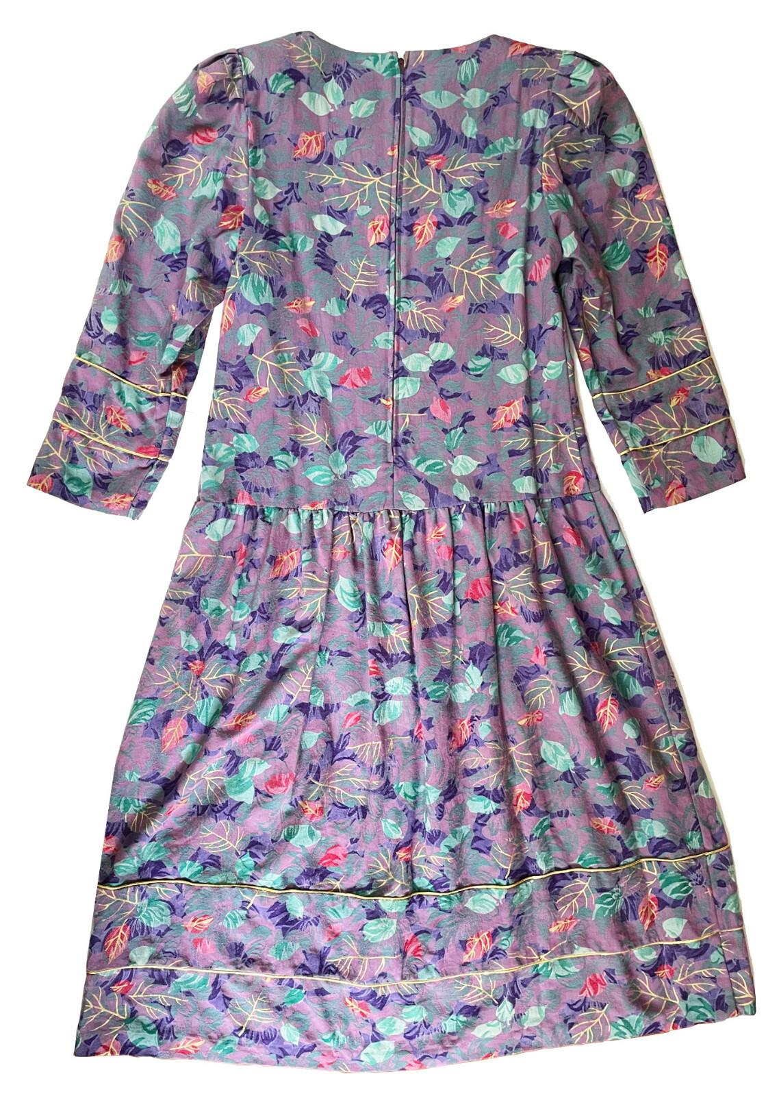Vintage BELLE FRANCE Dress Cottagecore Floral Drop Waist Midi Cotton Blend Sz 10