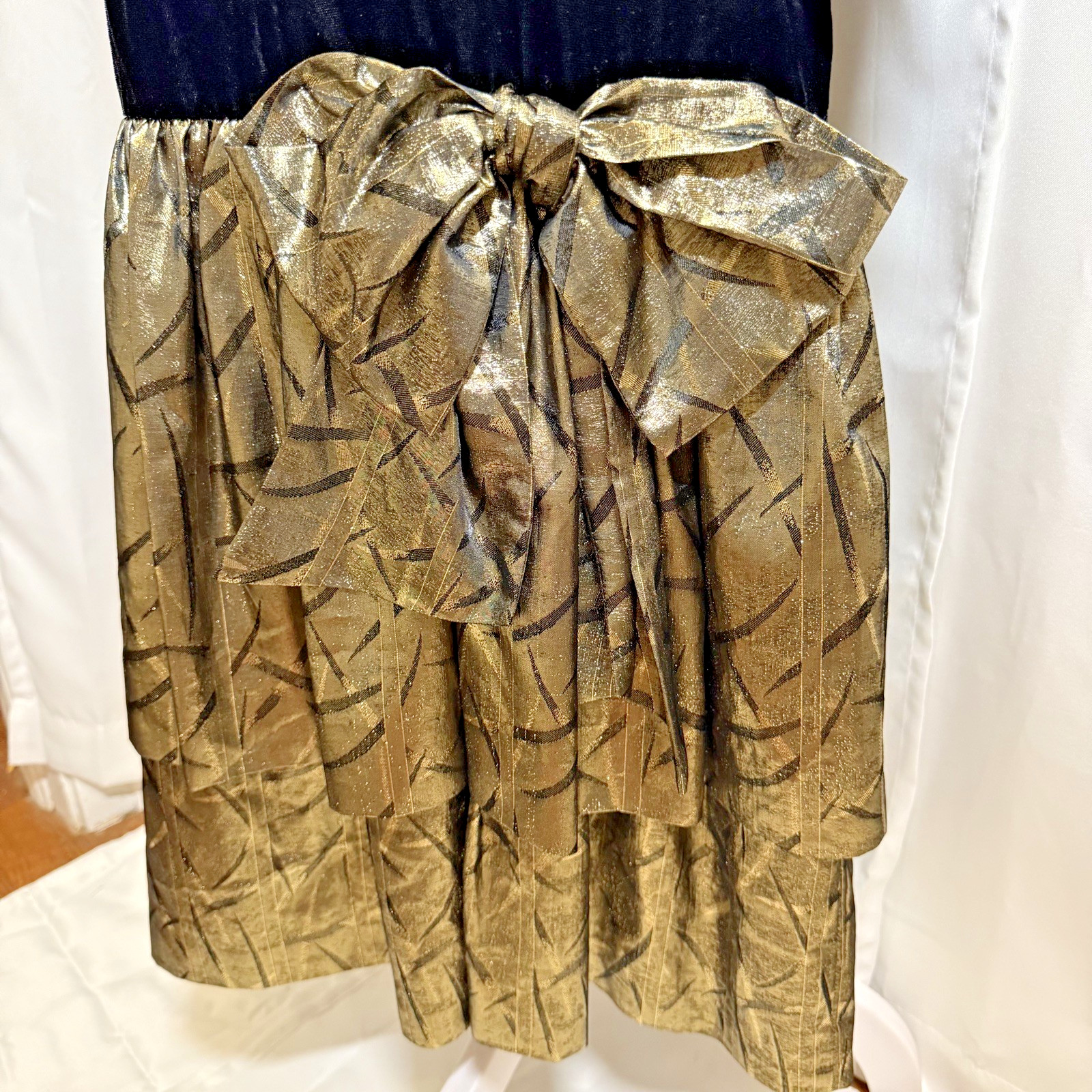 Vintage 80’s Ricki Lang NUIT Velvet Gold dress Metallic party Glam Rock Evening