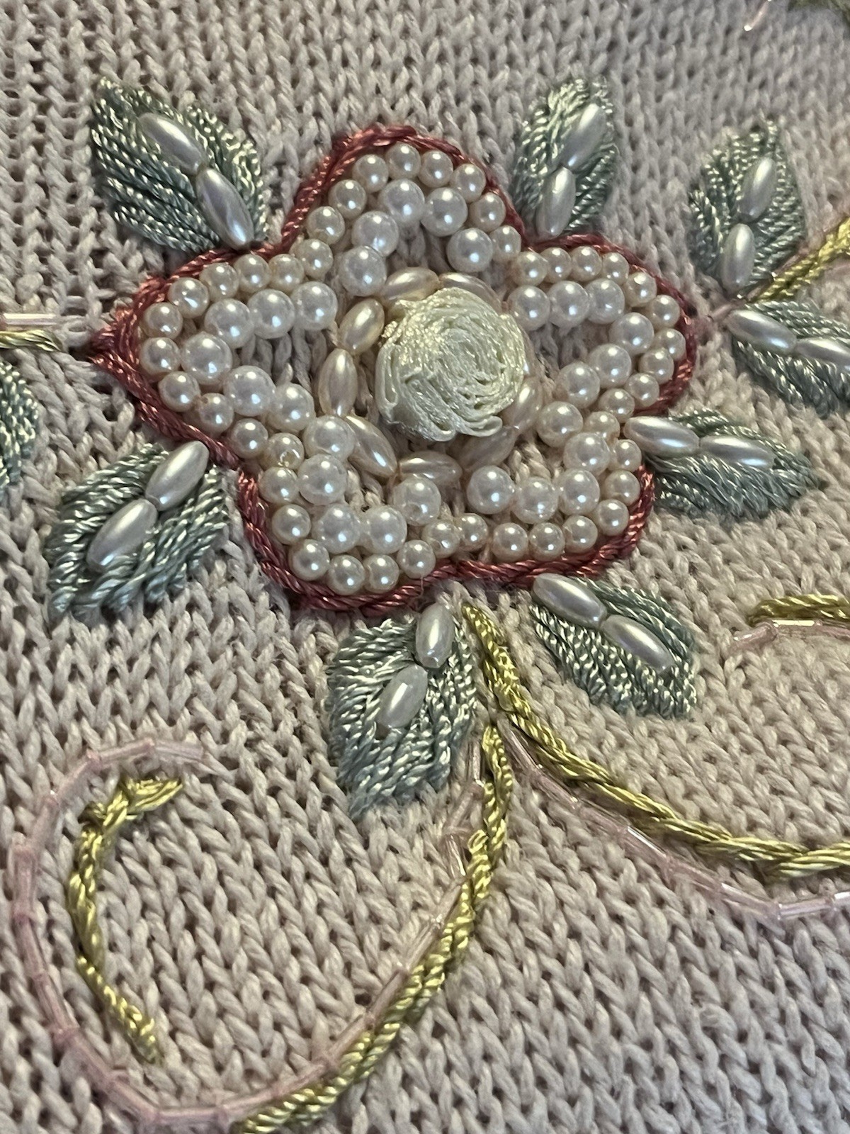 Vintage 1980s Pink Maurada Sweater Ramie/Cotton Beaded Embellished Grandmacore