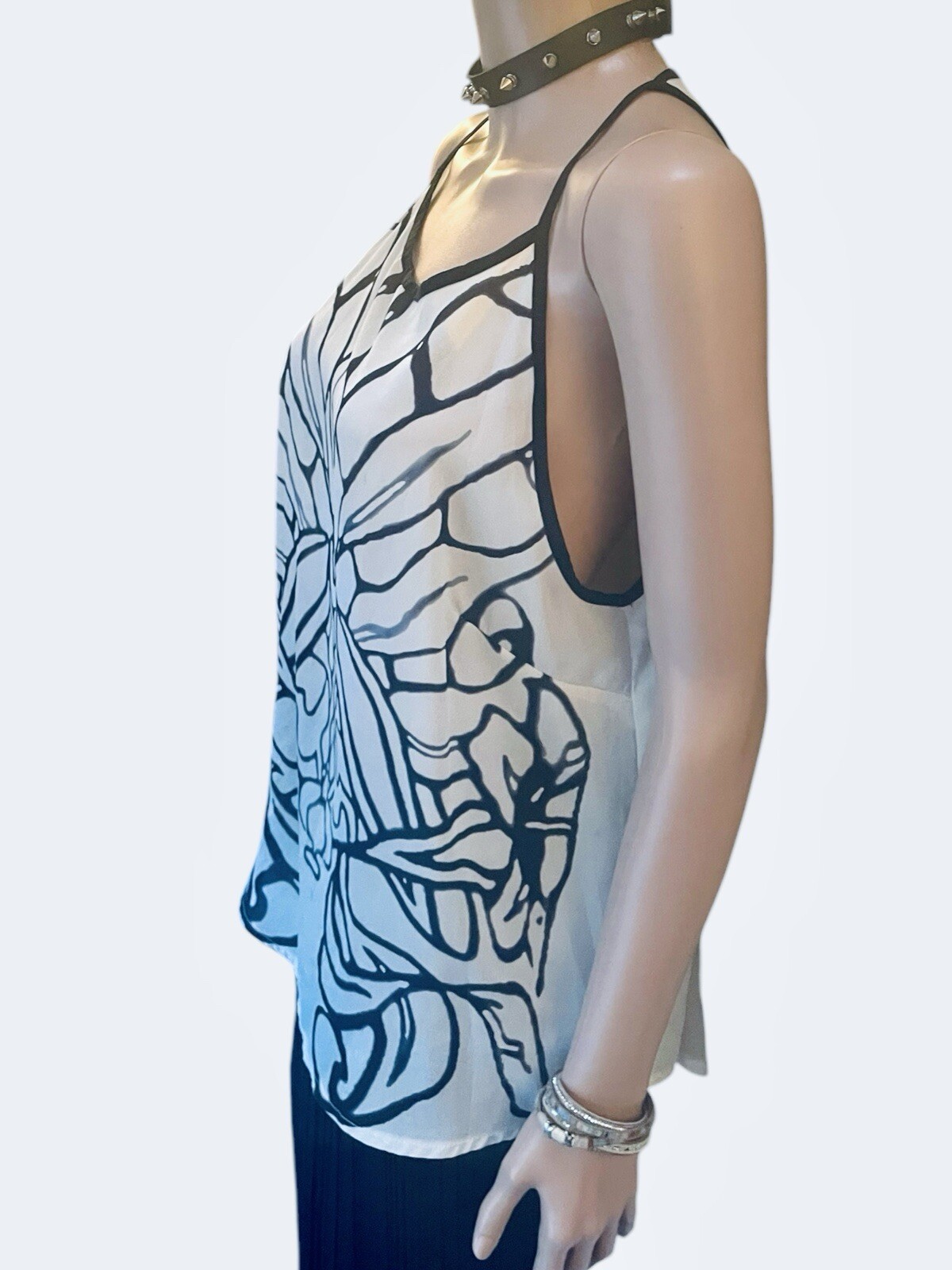 Butterfly Print Cami Top Monochrome Graphic Blouse Y2K Statement Summer Strappy