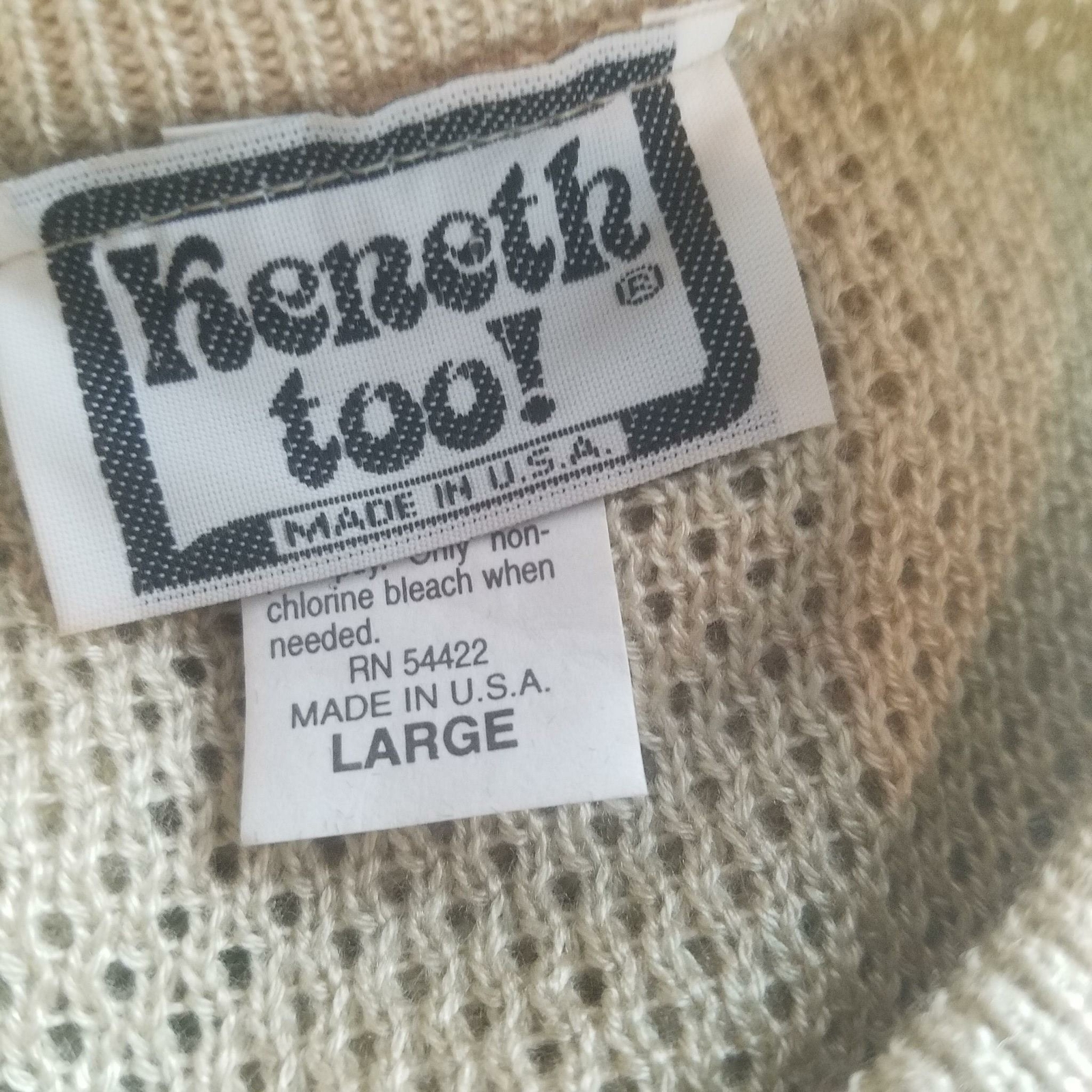 Vintage Womens Lightweight Sweater Beige Pointelle Flower Pot Design Size L