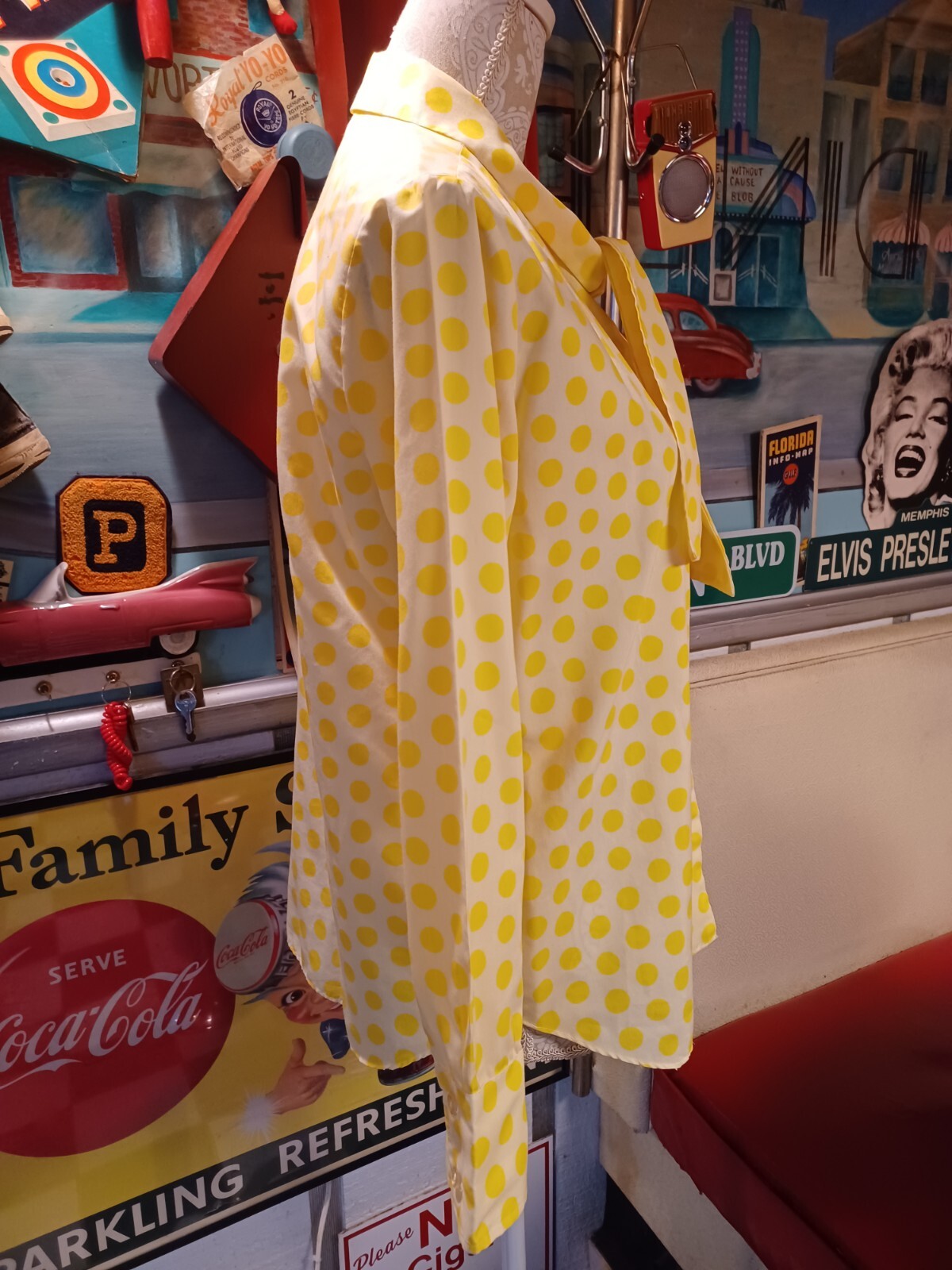 True Vintage Mid-century 1960s Yellow Polka Dot Brentshire Blouse Shirt MCM Mod