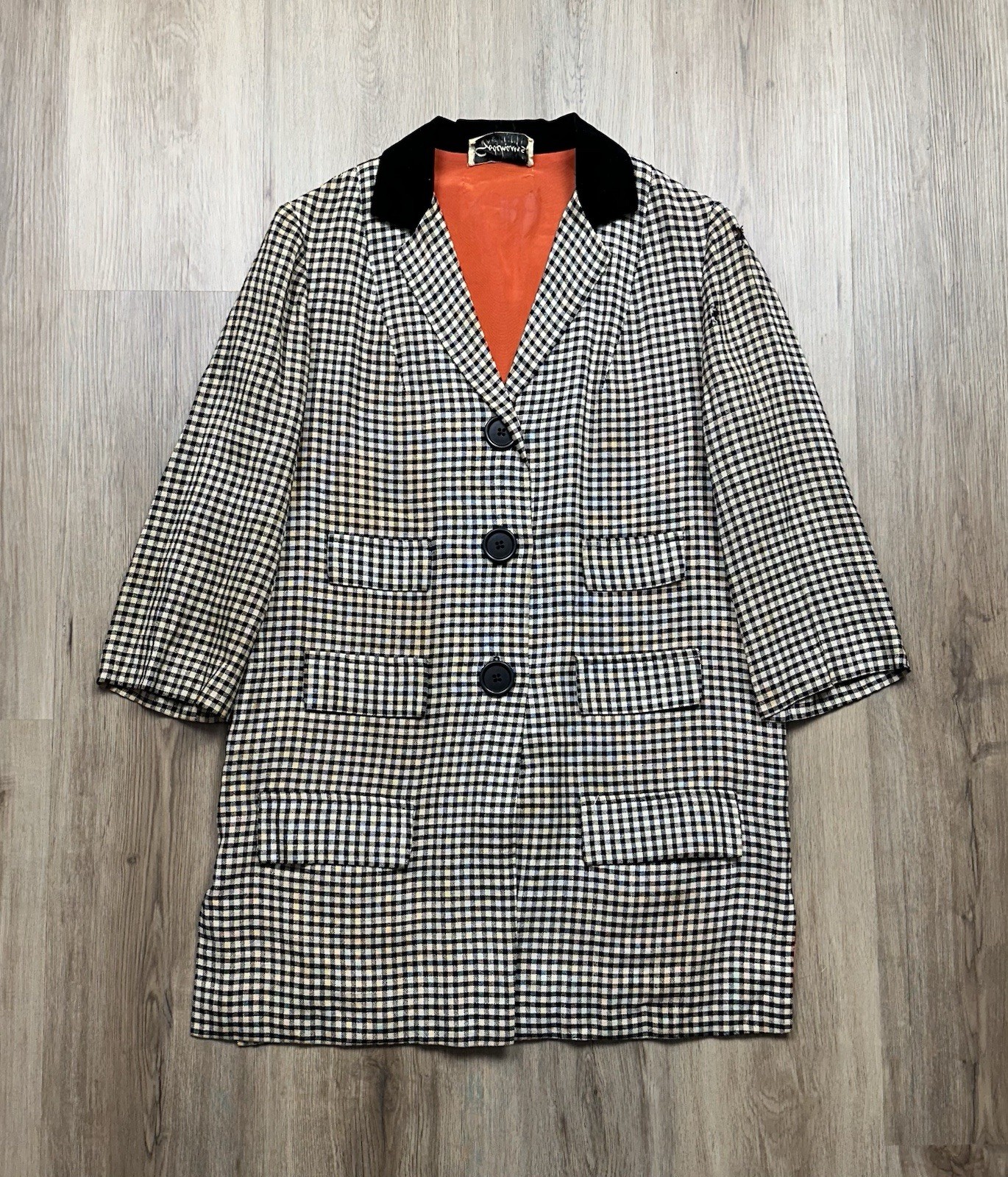 50s VINTAGE Black White 6 Pocket Lightweight Coat Size Small Women’s