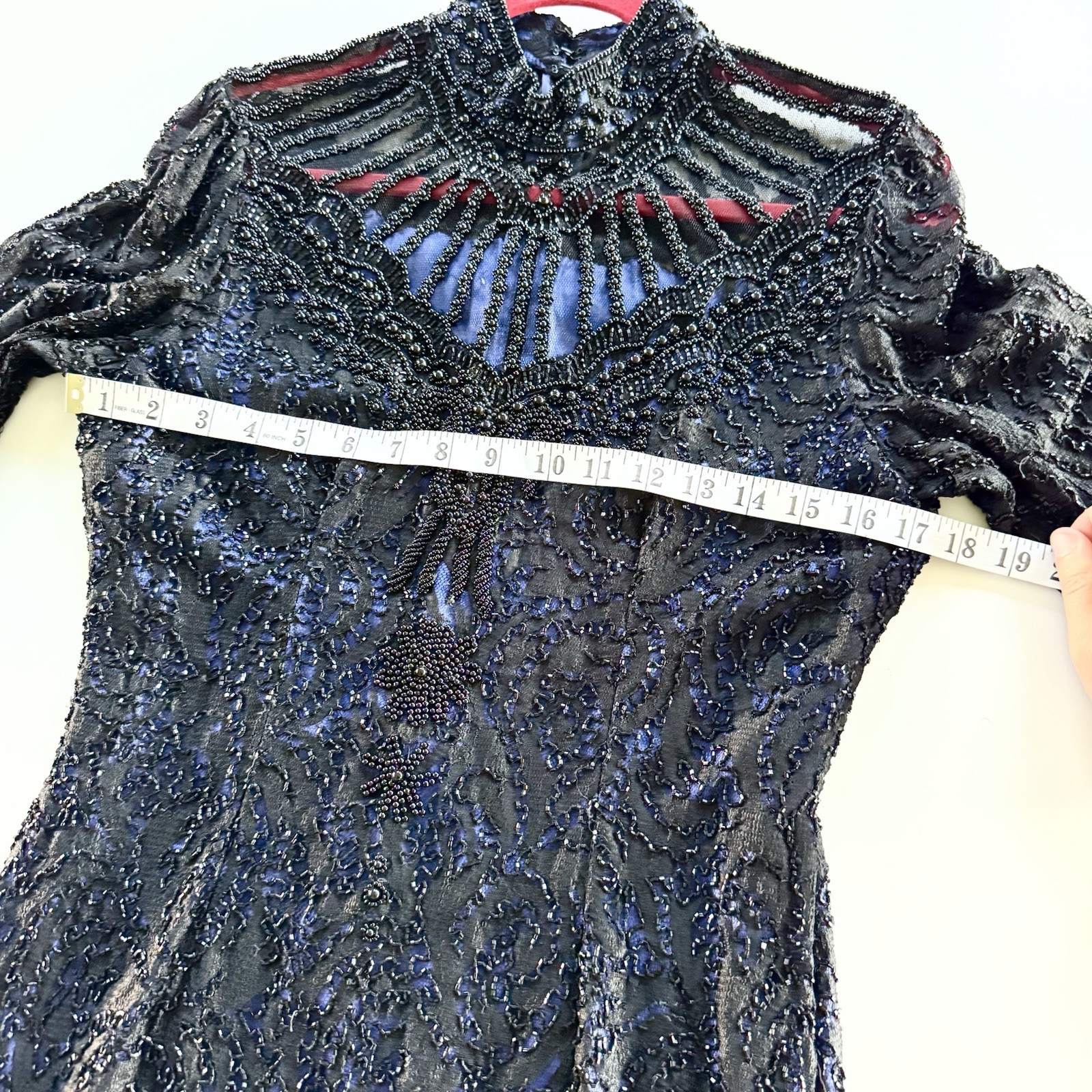 Vintage Handmade Regal Black Beaded Evening Gown With Front Slit Size Small