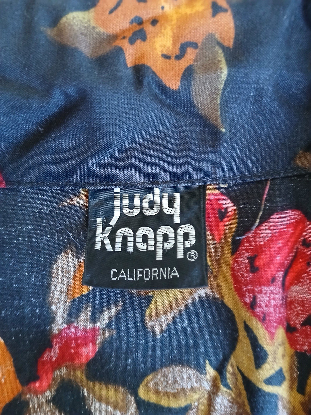 Vtg Judy Knapp 80’s 90’s Floral Long Sleeve Button up Shirt Black Red Orange L