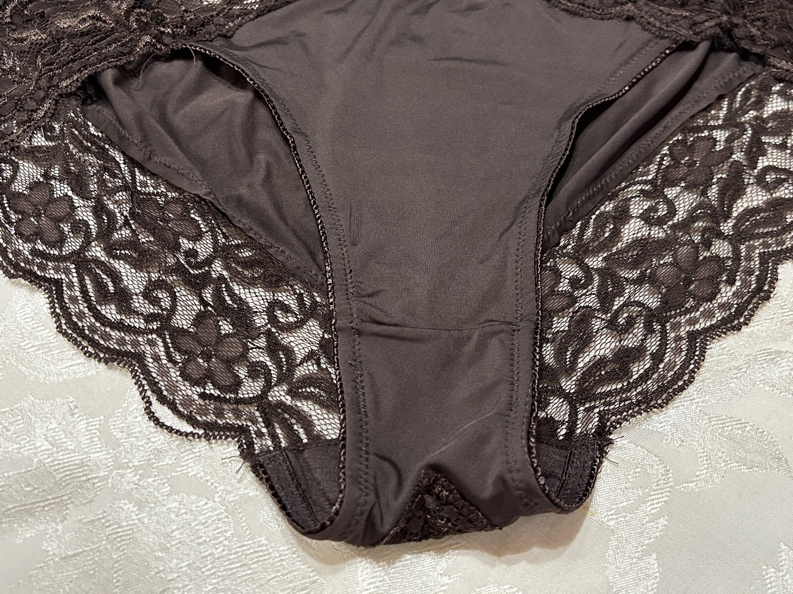 Vtg Unbranded 170593X Sheer Lace Polyester Cheeky Hipster Sz 10 Brown Panties