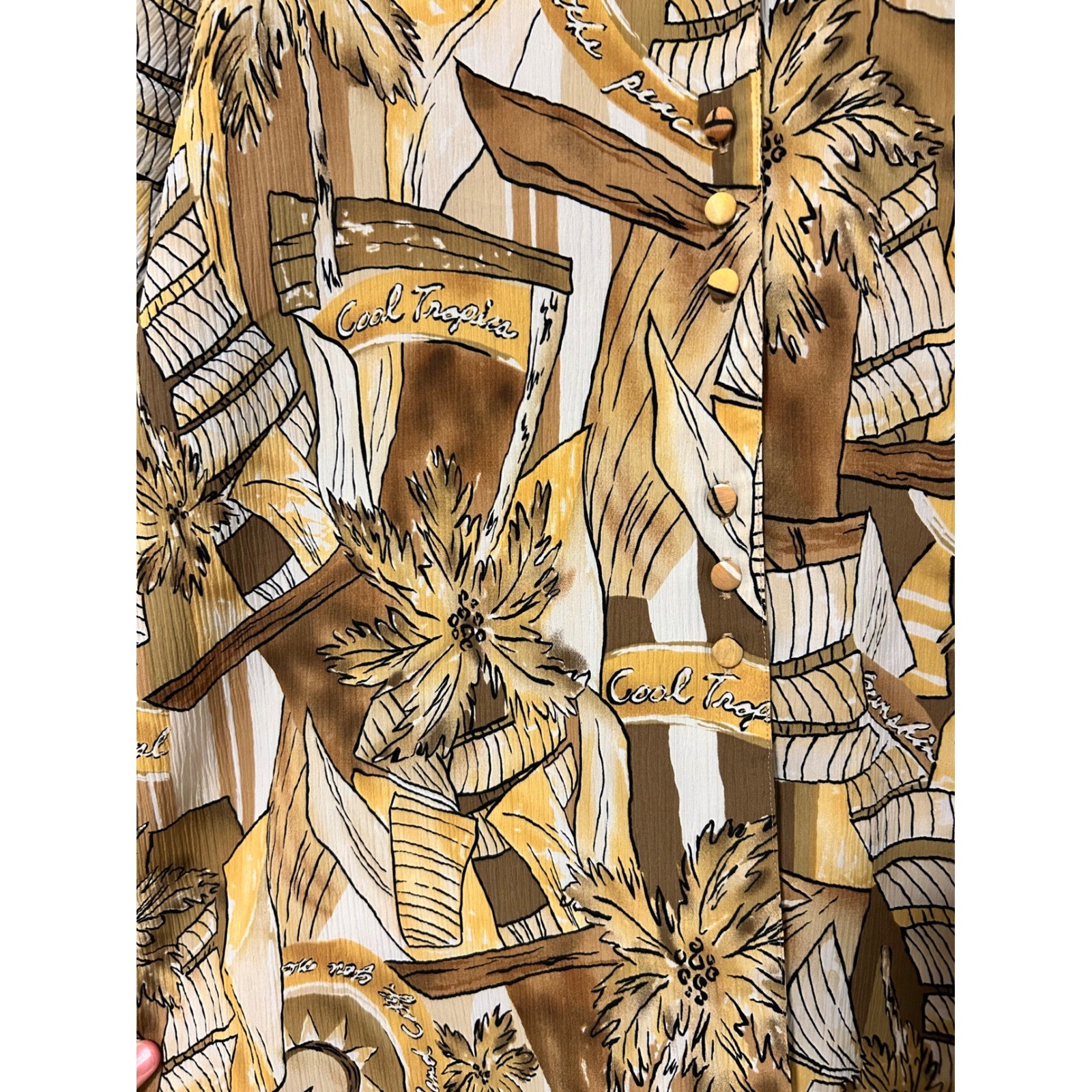 Christie & Jill Woman Vintage Tropical Button Down Blouse Mustard Brown 1X
