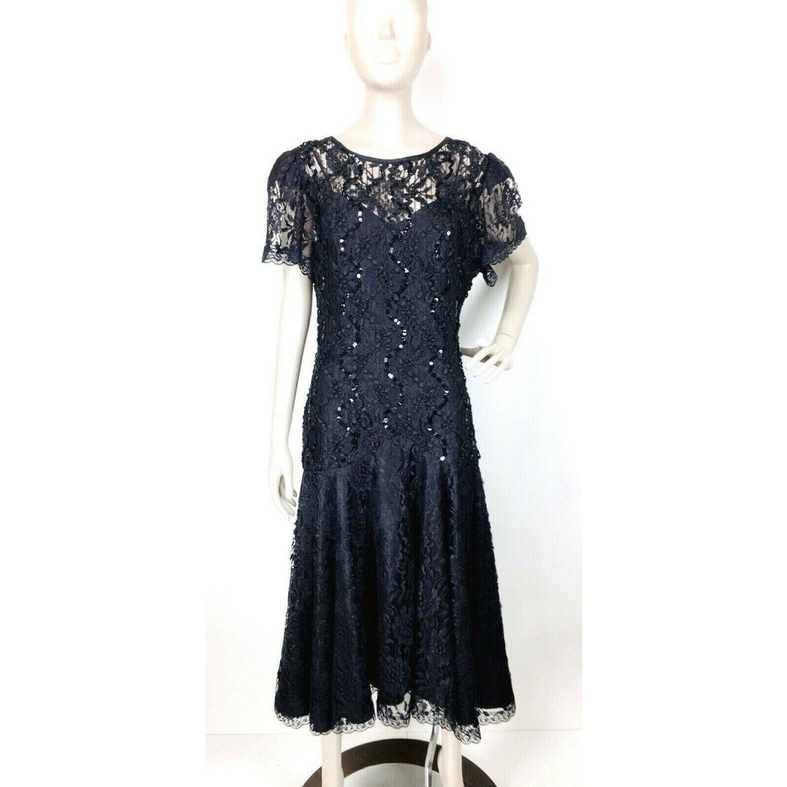 VTG Dark Romance Goth Witchycore Halloween Wedding Black Lace Beads Party Dress