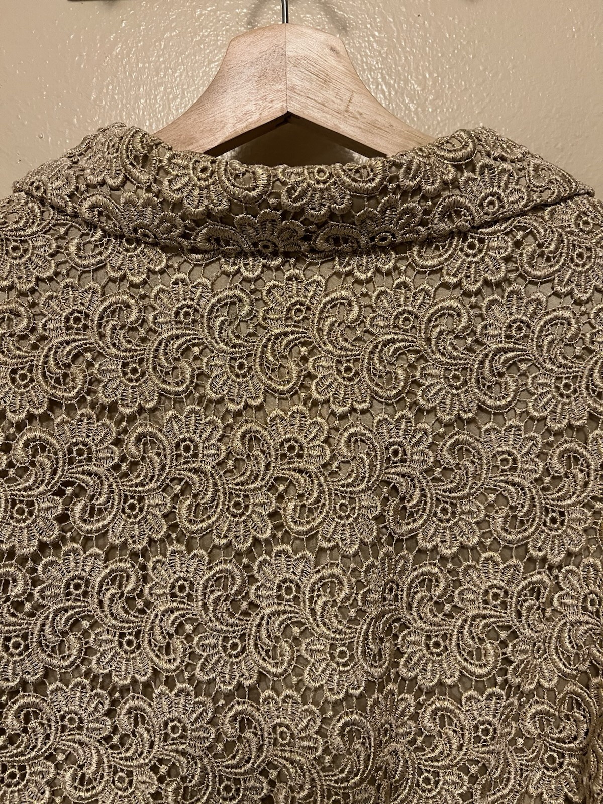 Vintage Talbots Gold Sparkle Lace 3/4 Sleeve Guipure Jacket Lined Women’s Sz 12