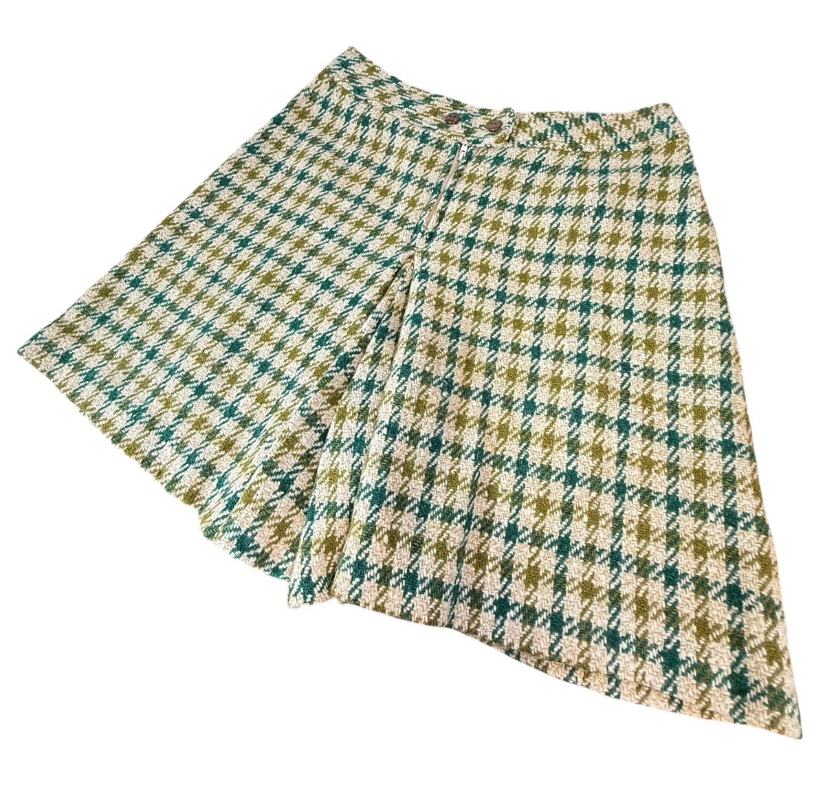 Vintage 70s Tami A Line Skirt Tweed Houndstooth Plaid Knit Wool Academic Preppy