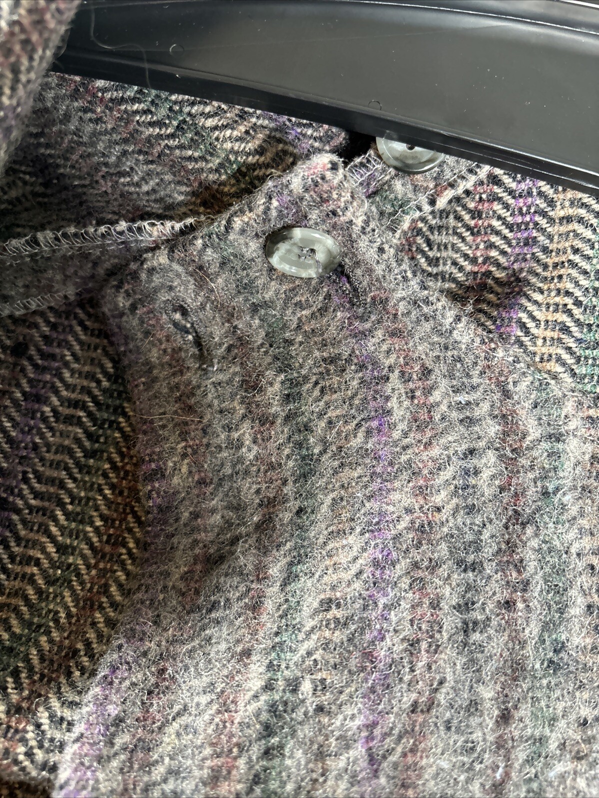 Vintage Claude Danielle Tweed Hooded Poncho Cape Grey Purple Red Women L-XXL