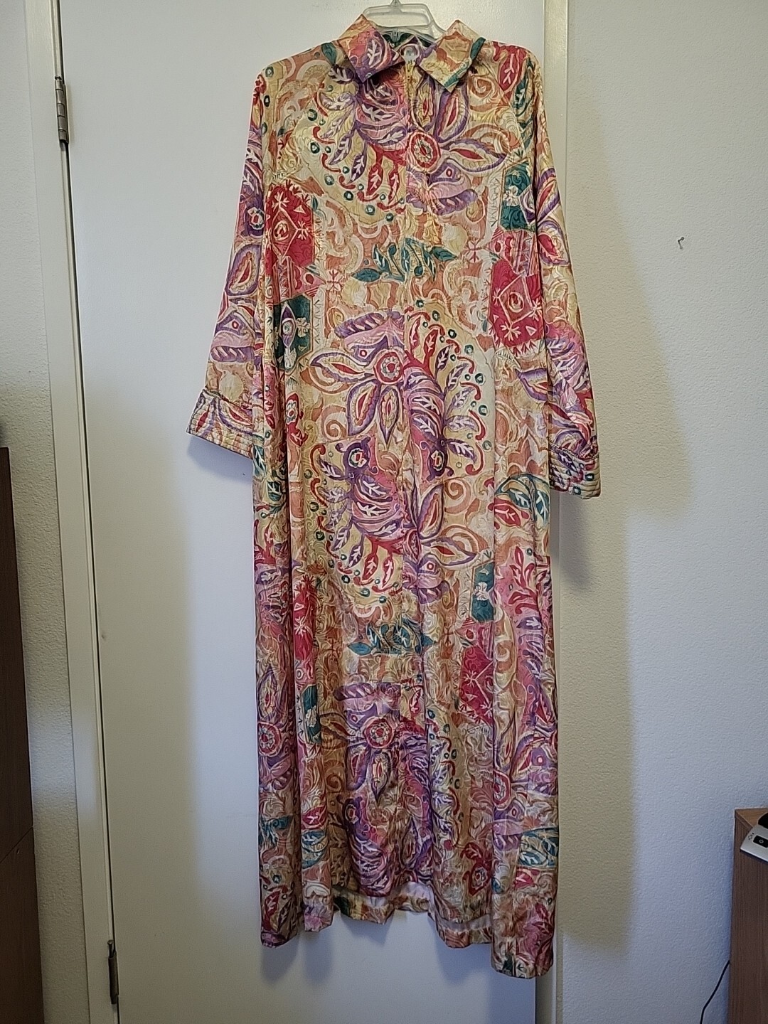 Mary Mcfadden Vintage Long Peignoir Set Gold Purple Pink Small
