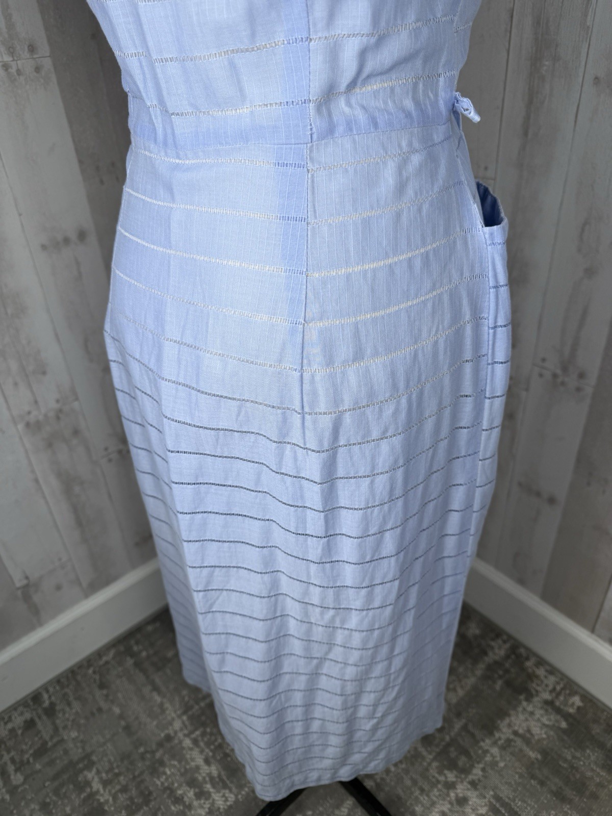 Vintage 1940s DRESS Frock Cotton Day DRESS Pale Blue Retro Pinup WWII S/M