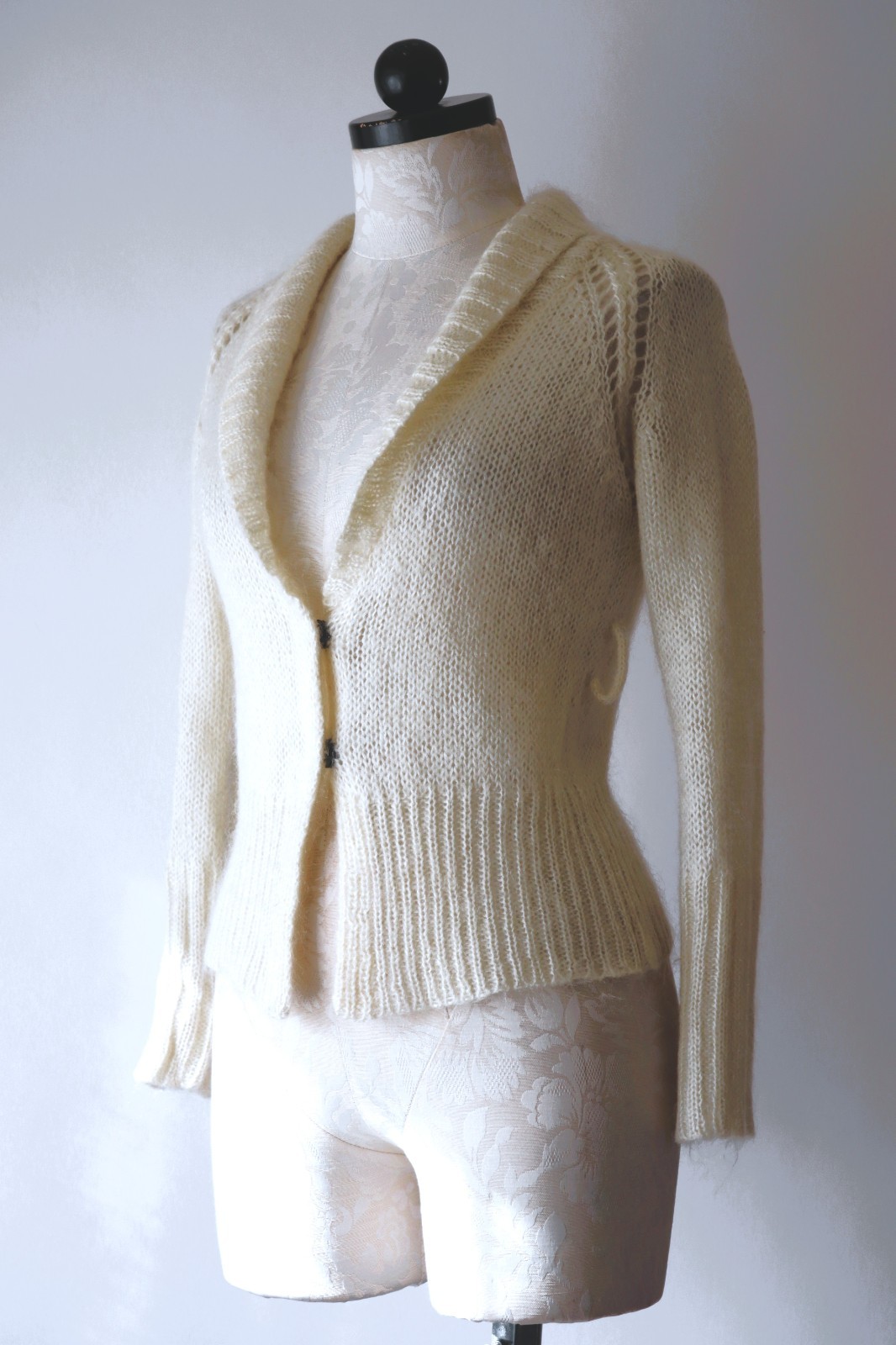 Y2K Isabel Marant Cream Fuzzy Mohair Romantic Cropped Cardigan Sweater Women XS