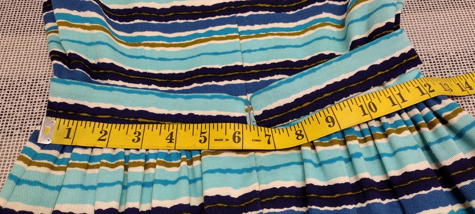 Vintage MCM Papillon Dress Audrey Style Mid Century Stripes Avocado Blue W 24″