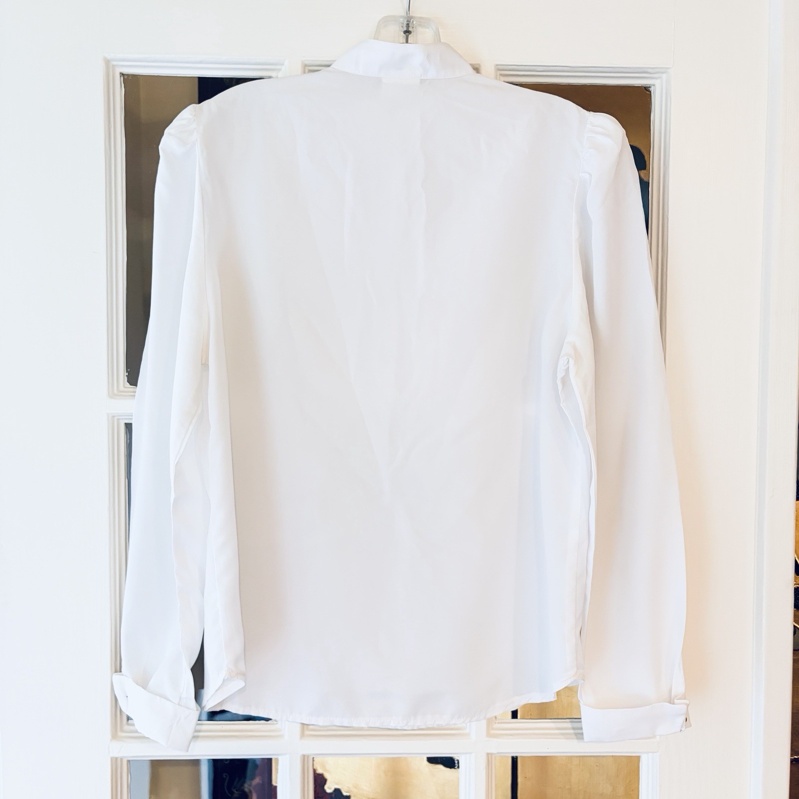 Vtg City Girl Tuxedo Top SZ M Off White Pleats Bib Puff Sleeve Prairie High Neck