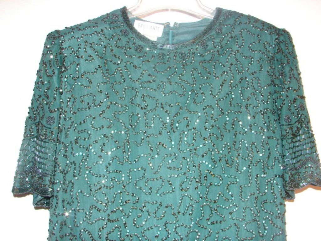 Vintage Brilliante by J.A. Beaded Dress Size L 100% Silk