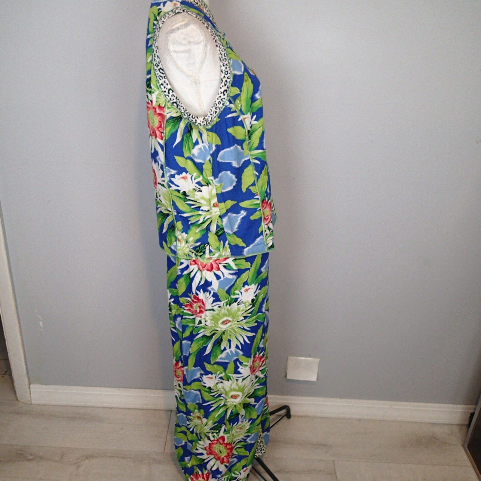 FAITH by Celia Forrester Set S Top Skirt Tropical Floral Shirt hawaian blue