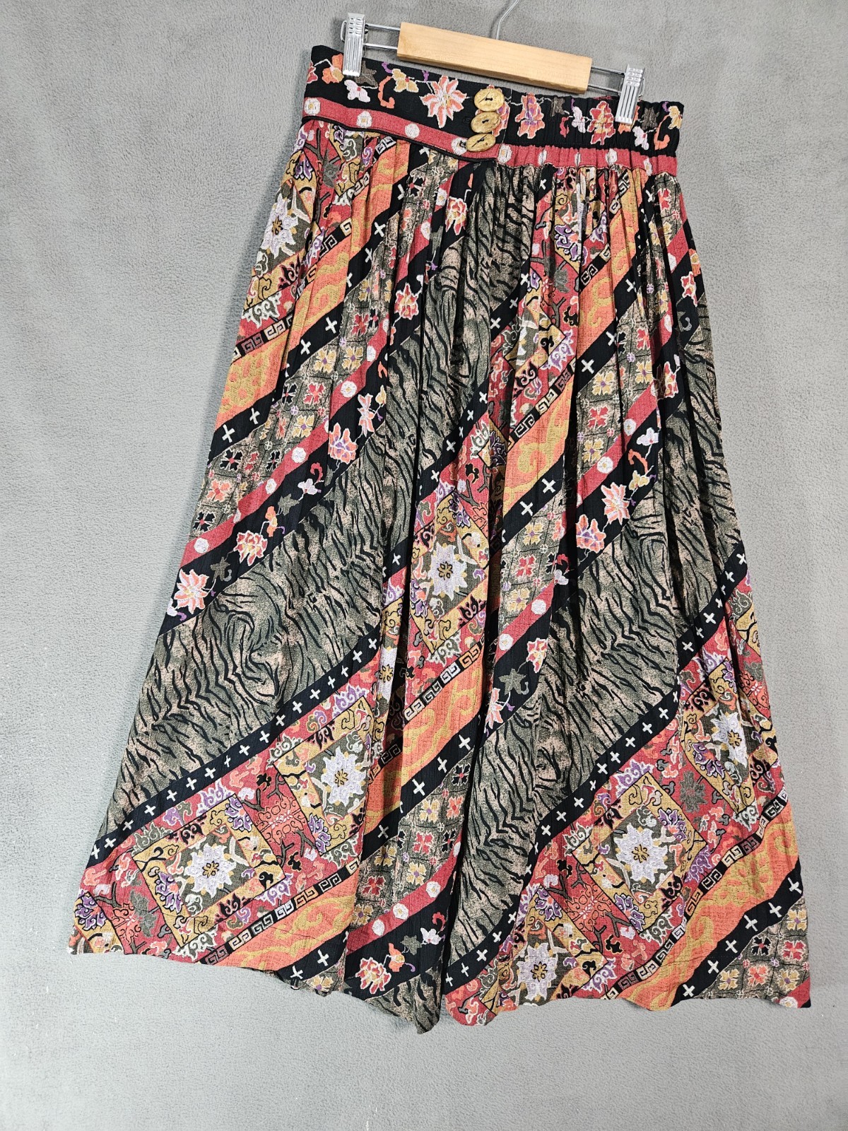 1980s Dorothy Schoelen maxi skirt boho mixed-pattern Slits Flowy Asymmetrical 12