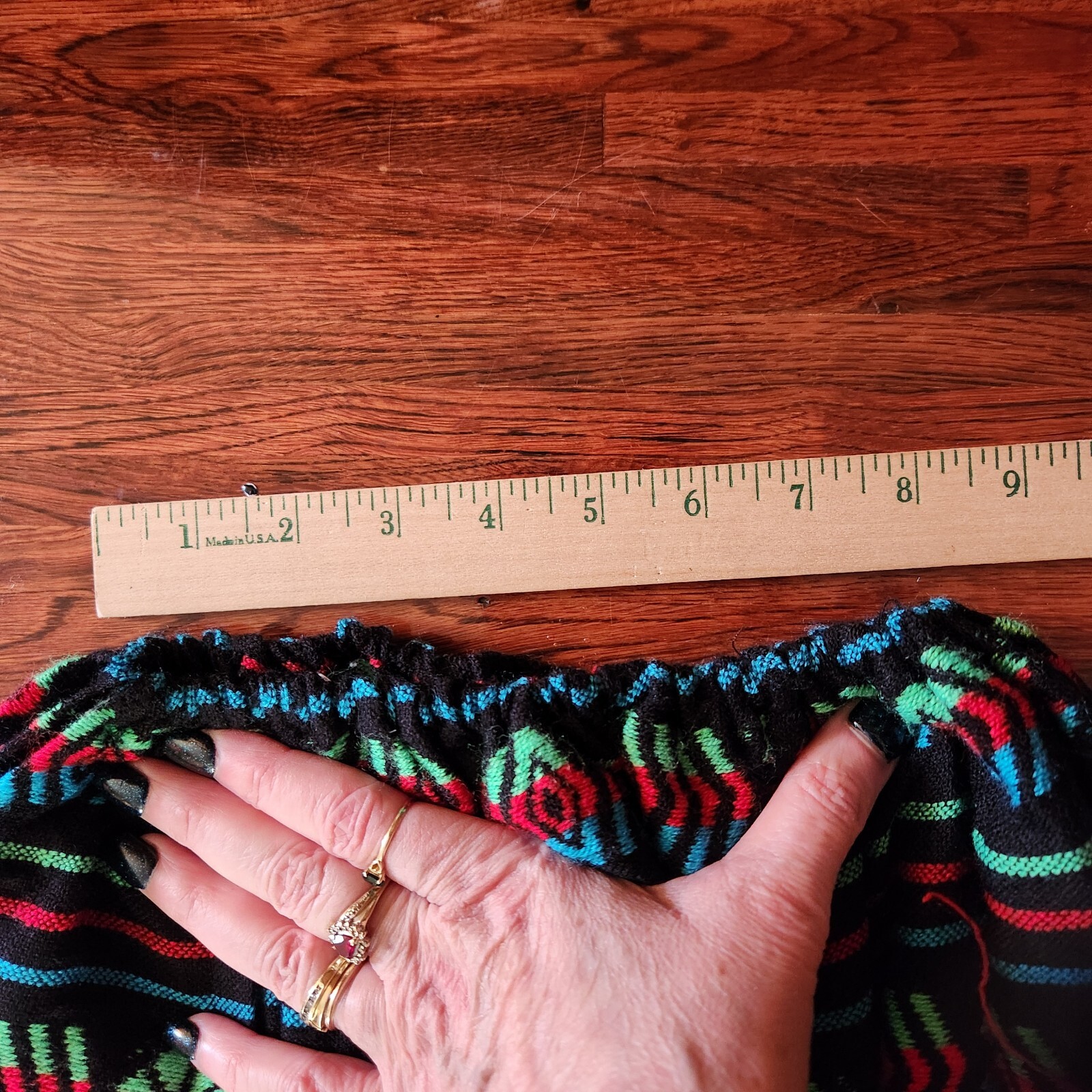 Vintage Colorful Mexican Knit Skirt Stretchy Waist 16-32