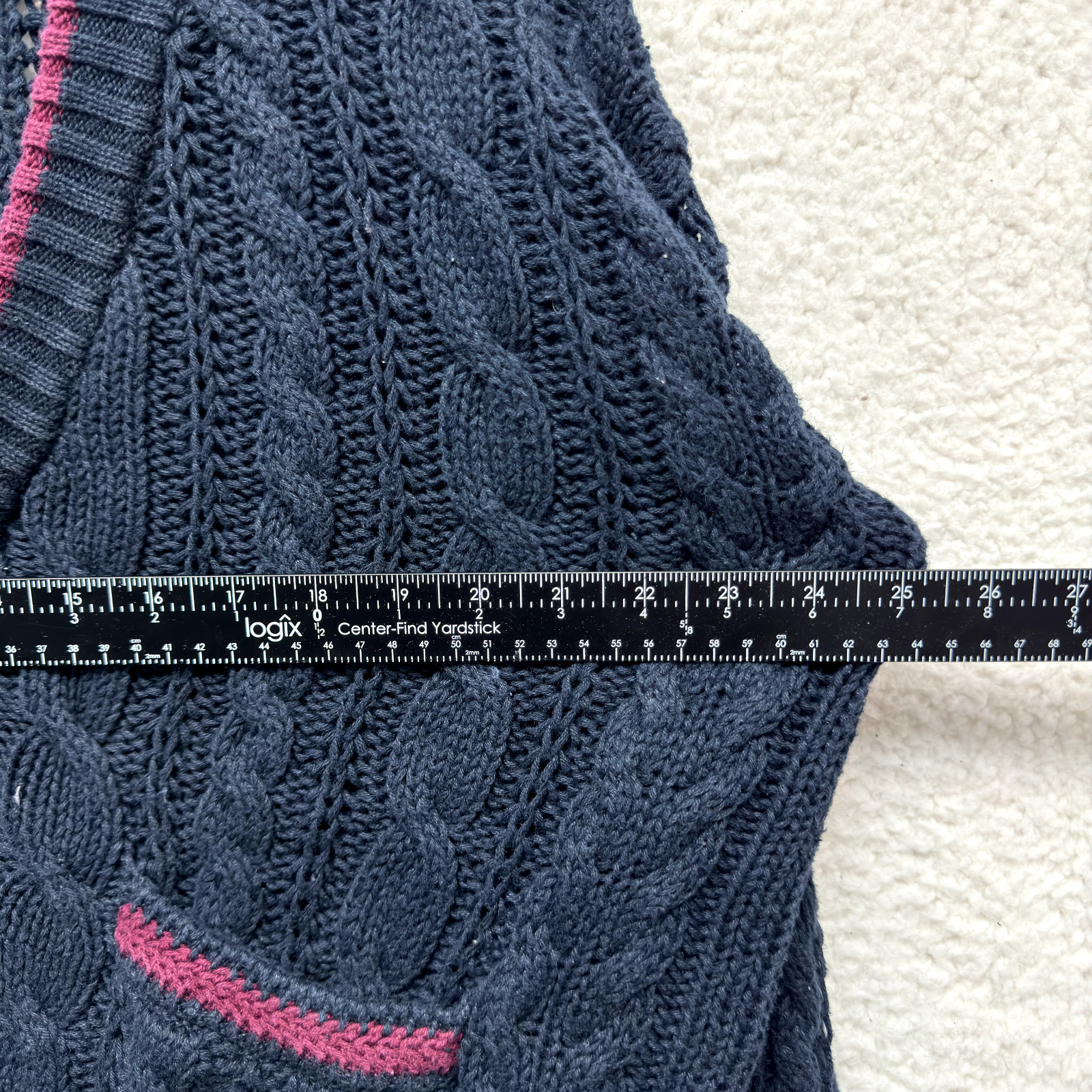 90s Vintage Cardigan Sweater Large Womens Navy Blue Chunky Cable Knit Academia