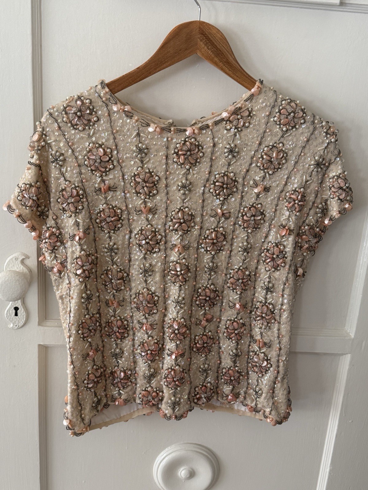 Vintage Hand Beaded Wool Evening Shirt Embellished Sequined from Hong Kong