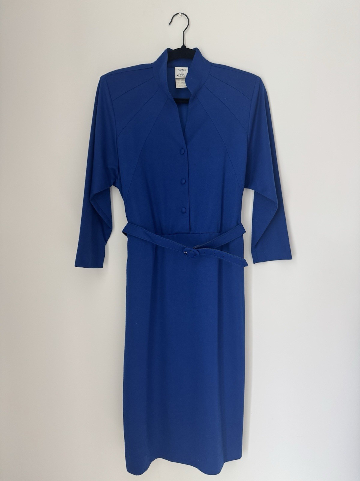 Vintage Petites by Willi Blue Midi Dress Belted USA Made Size 10