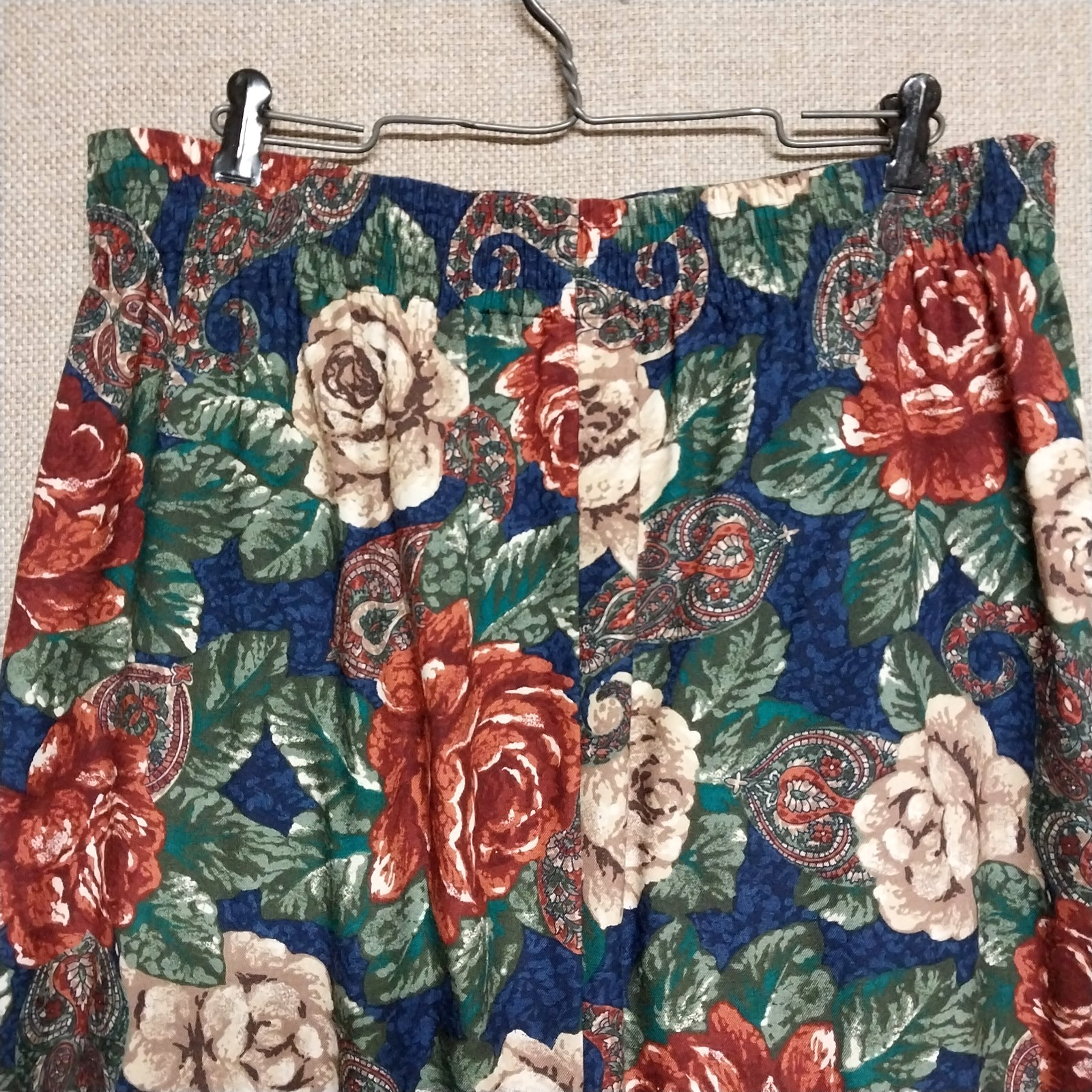 Vintage Kathie Lee Rich Orange Beige Blue Floral Skirt Pleated Maxi USA Size 10