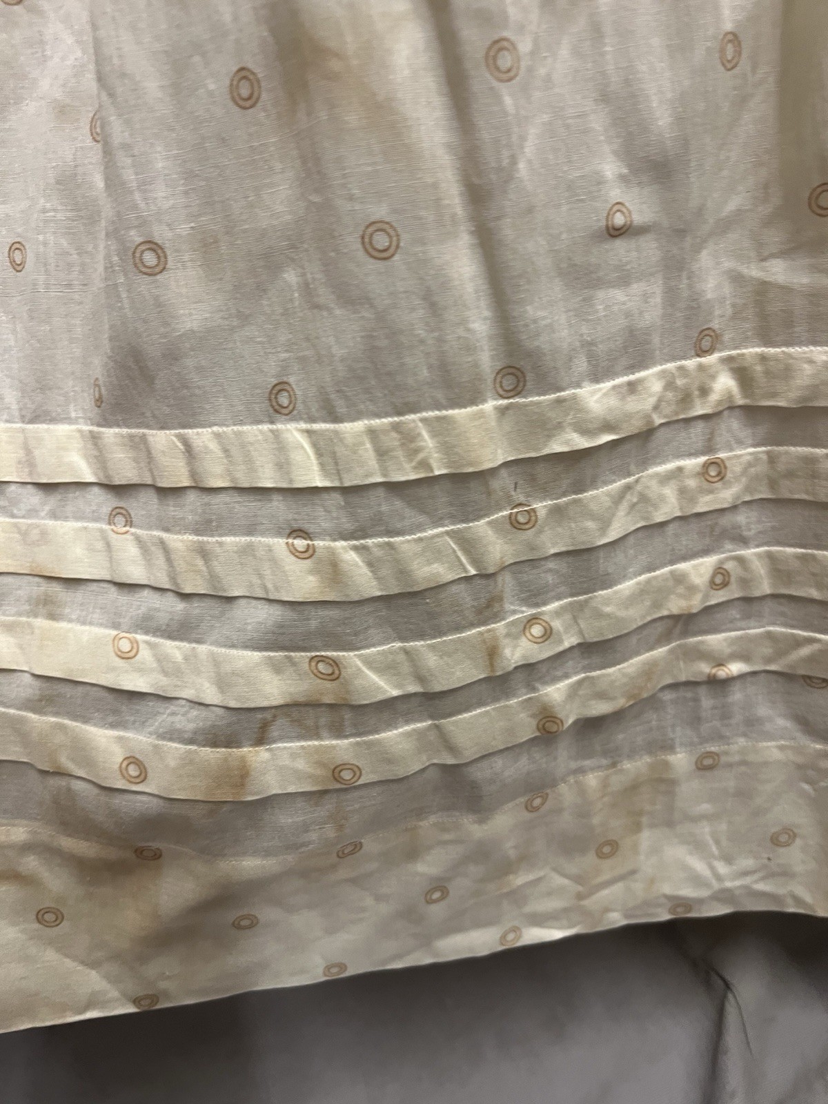 1900 Antique Yellow Cotton Circular Print Day Skirt