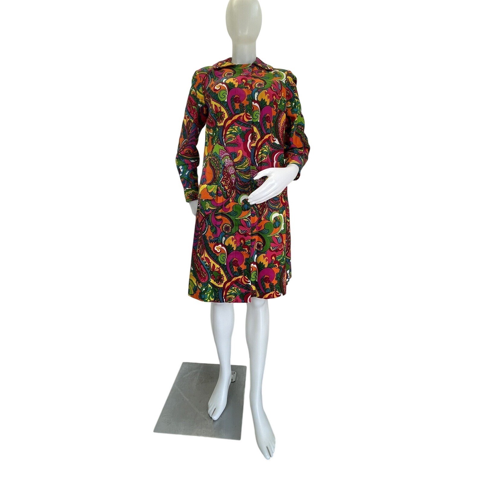 VTG 60s Psychedelic Dress Jacket Button Front Faux Pockets