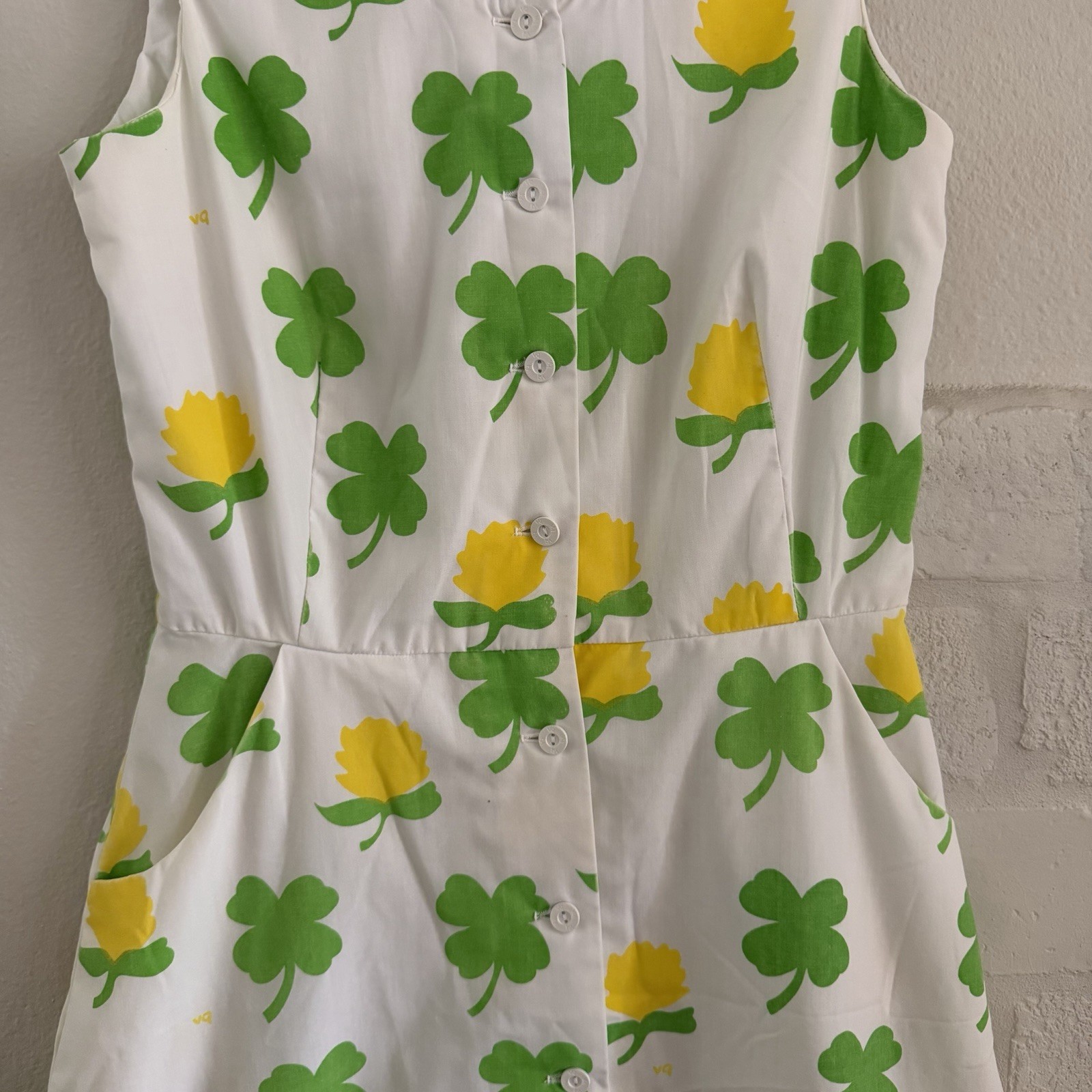 The Vested Gentress Lucky Shamrock Clover Slvls Dress Vtg 60/70s Sz 12 Medium