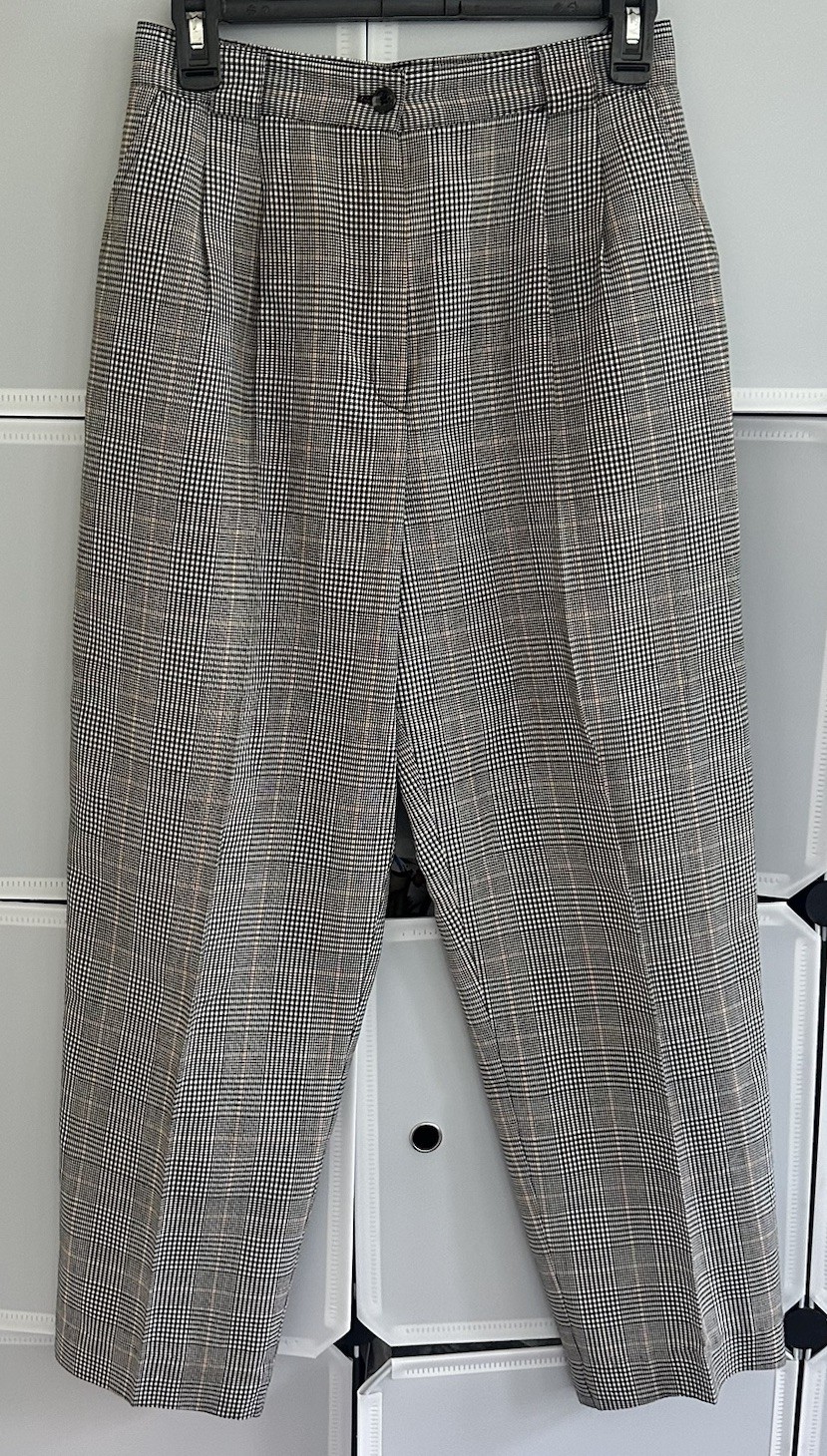 Counterparts Vintage High Waisted Plaid Pleated Tapered Trousers Beige Size 6