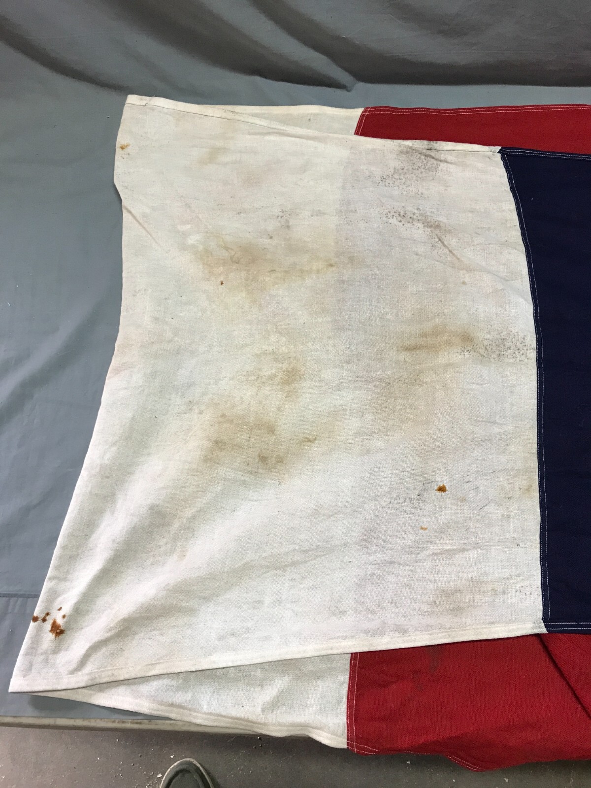 Vintage 90″ 1930s Red White & Blue Nautical Sailboat Old Flag 698-25B